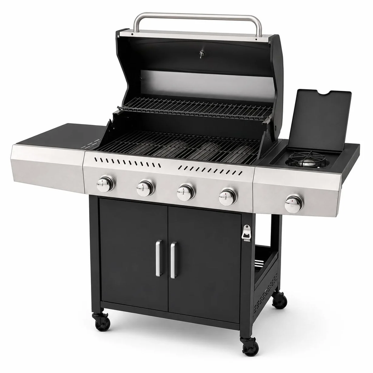 Barbecue a Gas Professionale XXL 16 kW 5 Bruciatori Acciaio Inox 304 137x50x120 cm Nero