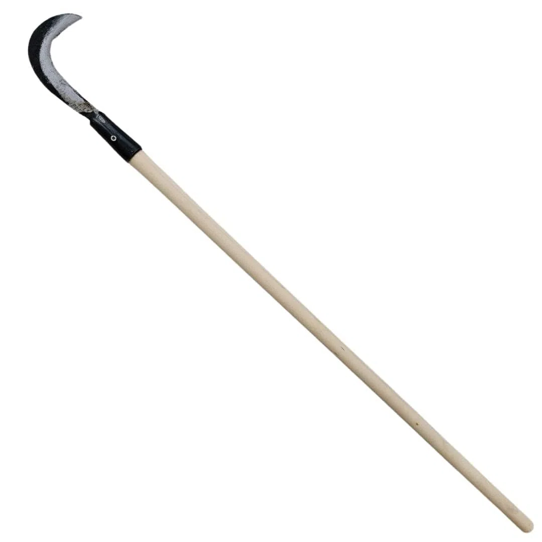 Falce da Giardino con Manico Lungo, Lama Curva in Acciaio, Manico in Legno 80 cm