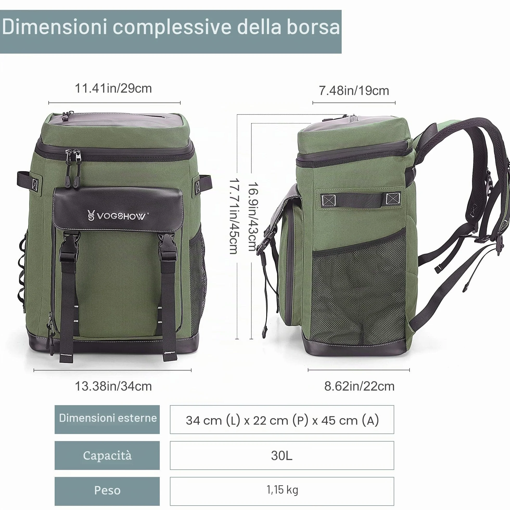 Vogshow Borsa Termica Grande Zaino Frigo 30 Litri Impermeabile per Campeggio