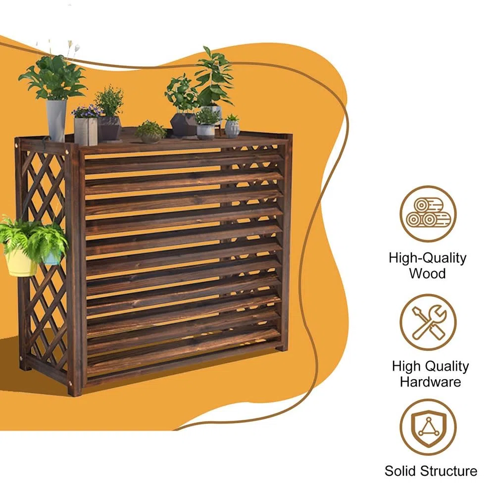 Copertura Condizionatore Esterno in Legno Massiccio, Copertura per Climatizzatore Tenda per Privacy Cornice Decorativa per Piante da Esterno per Giardino E Balcone(Small(85x35x75cm))
