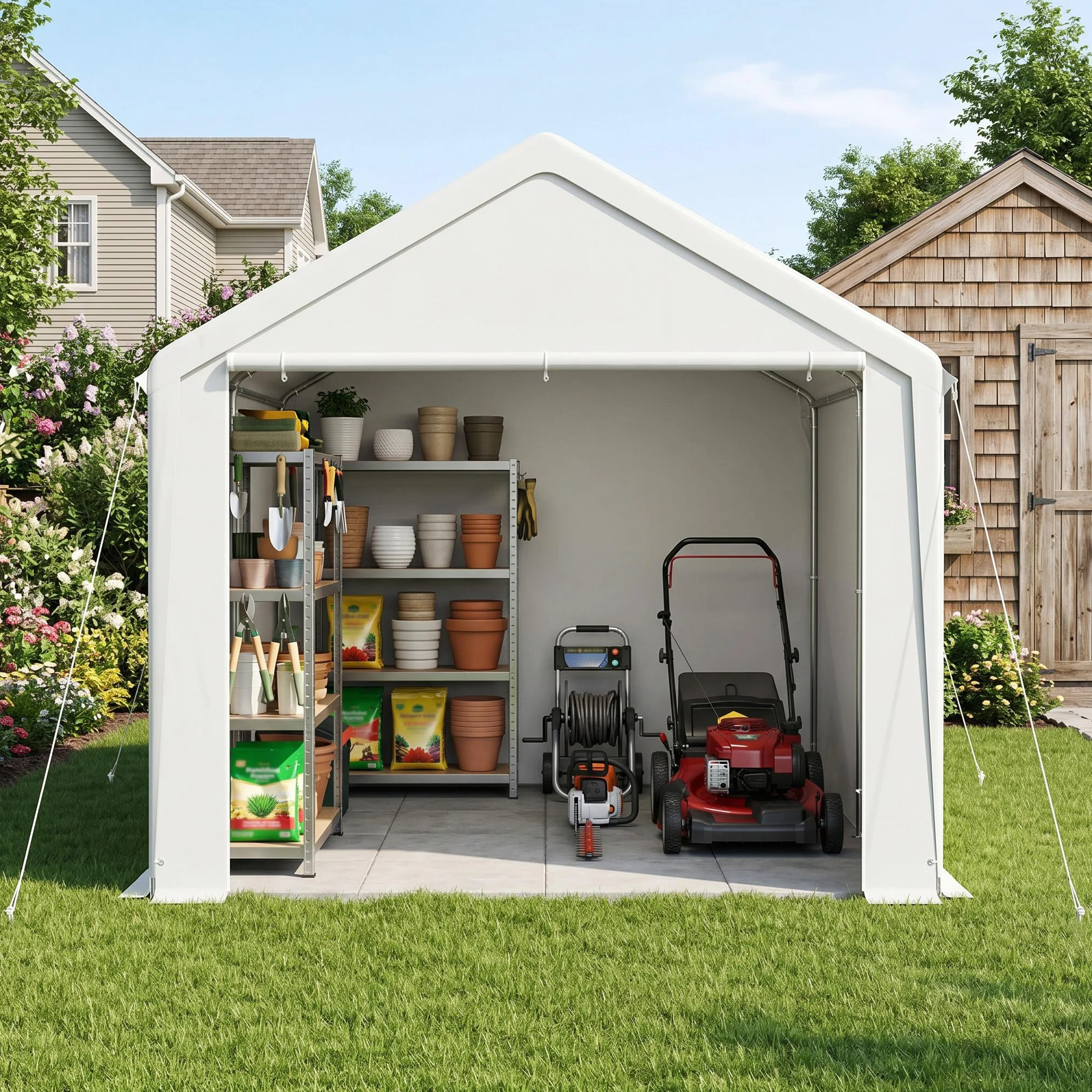 Aufun Carport impermeabile 3x4 m tetto in polietilene resistente agli strappi pareti laterali rimovibili UV grigio