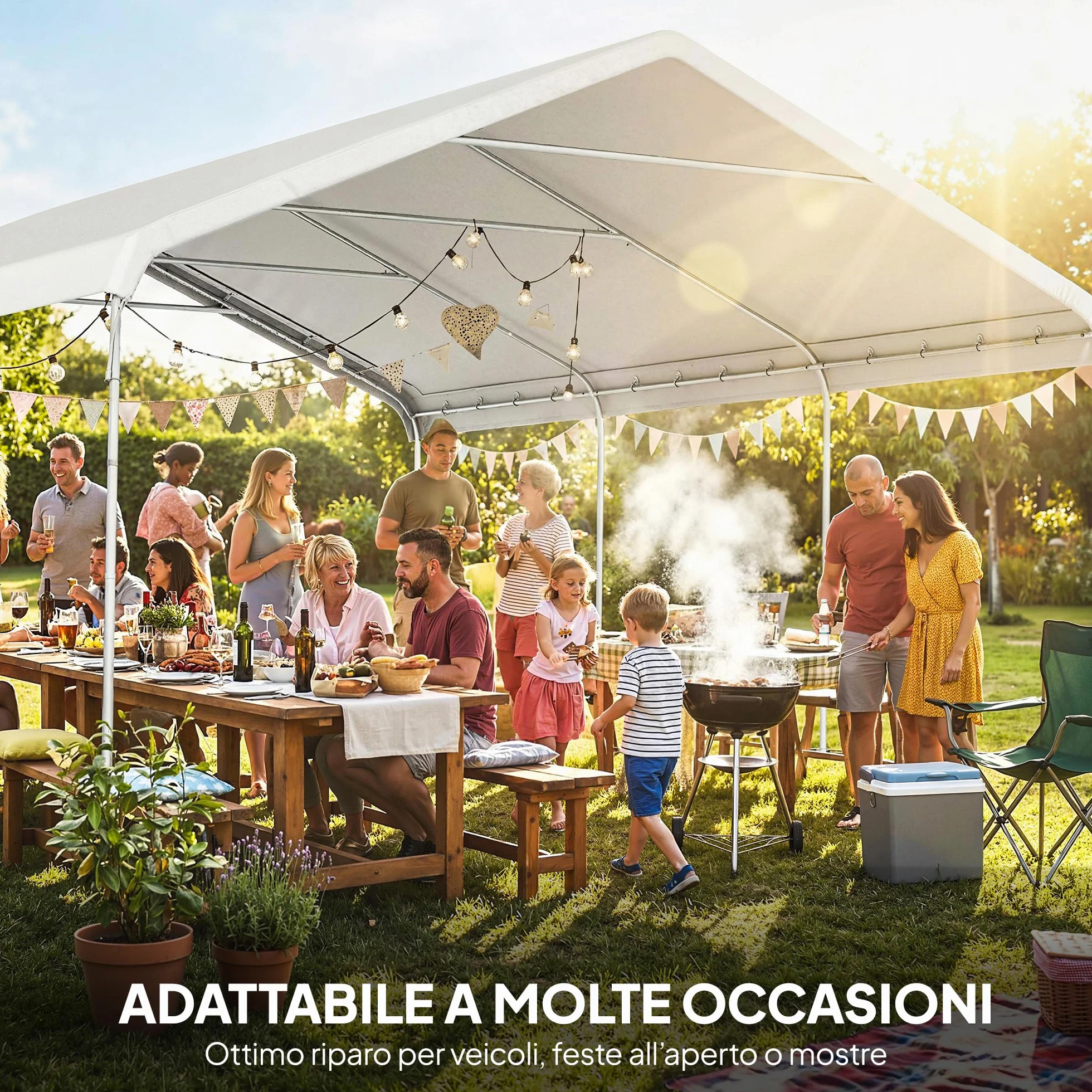 Outsunny Tettoia Auto 5x6 m Acciaio Zincato UV Resistente Tenda Garage SUV Camion Moto Crema