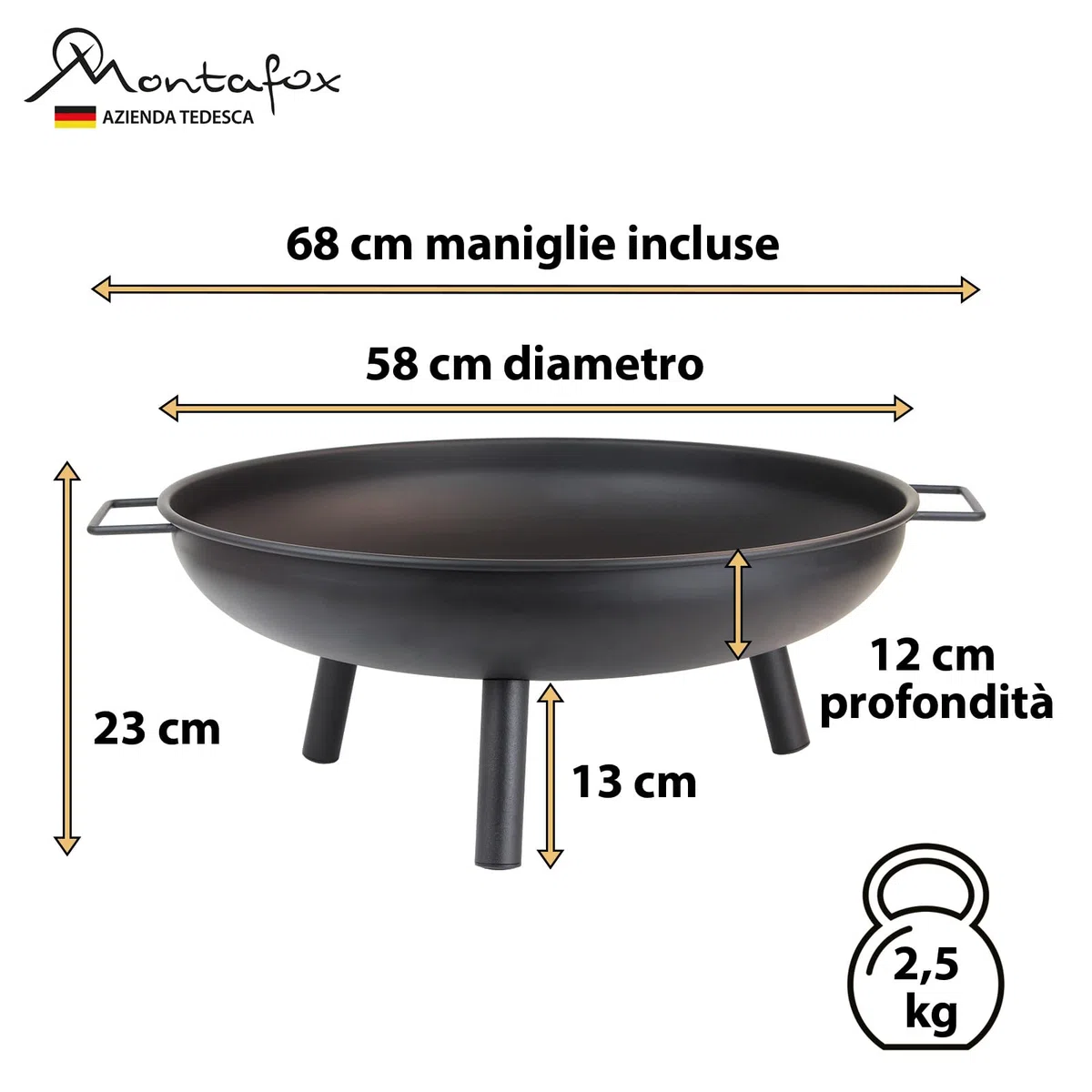 Montafox Braciere da giardino Ø 58 cm metallo esterno ciotola del fuoco riscaldamento terrazza campeggio