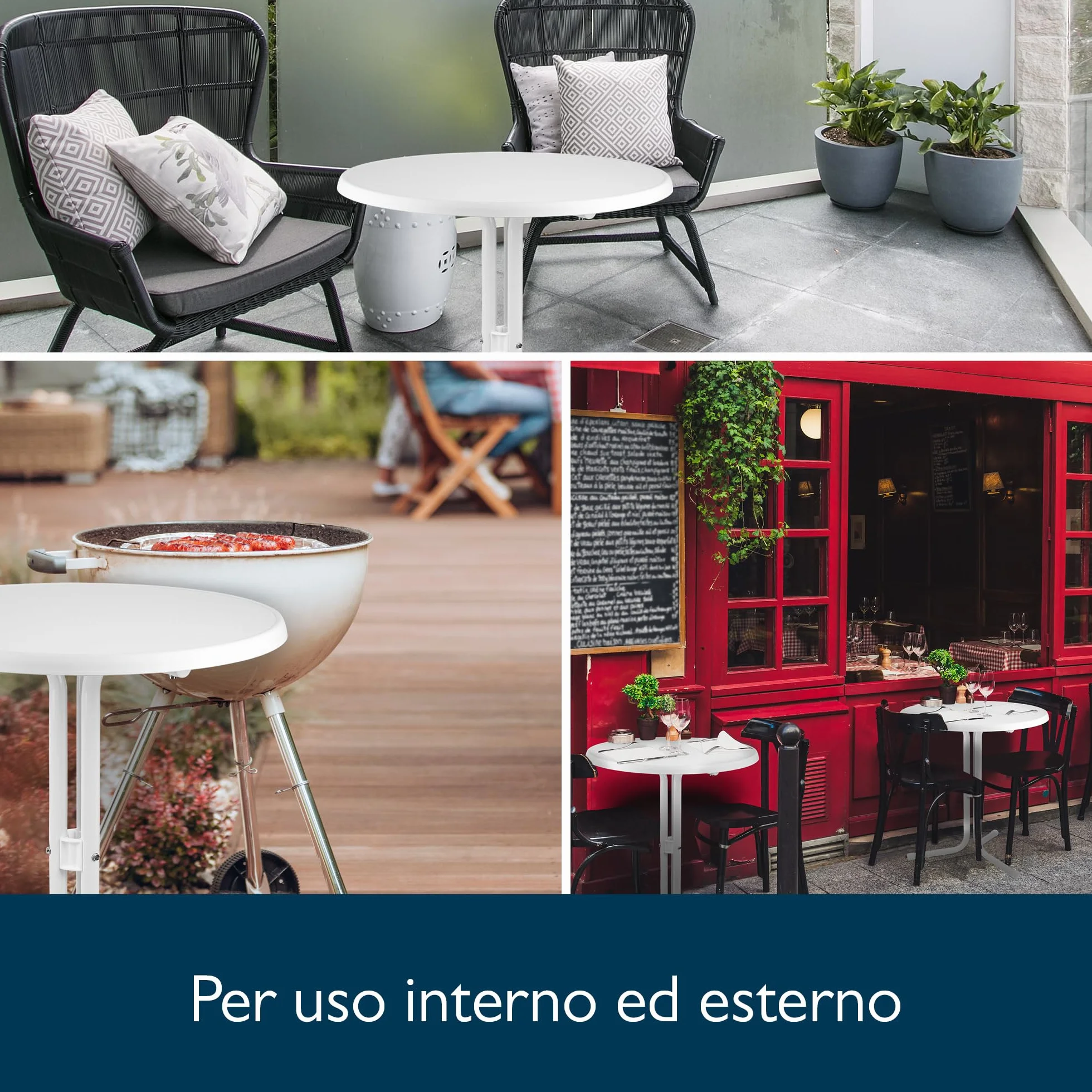 Beautissu Tavolo Bistrot da Esterno Ø 60 cm – Tavolino da Balcone Giardino Terrazza Pieghevole H 70 cm – Tavolo da Campeggio Feste Bar Ristorante – Bianca – Bistroni