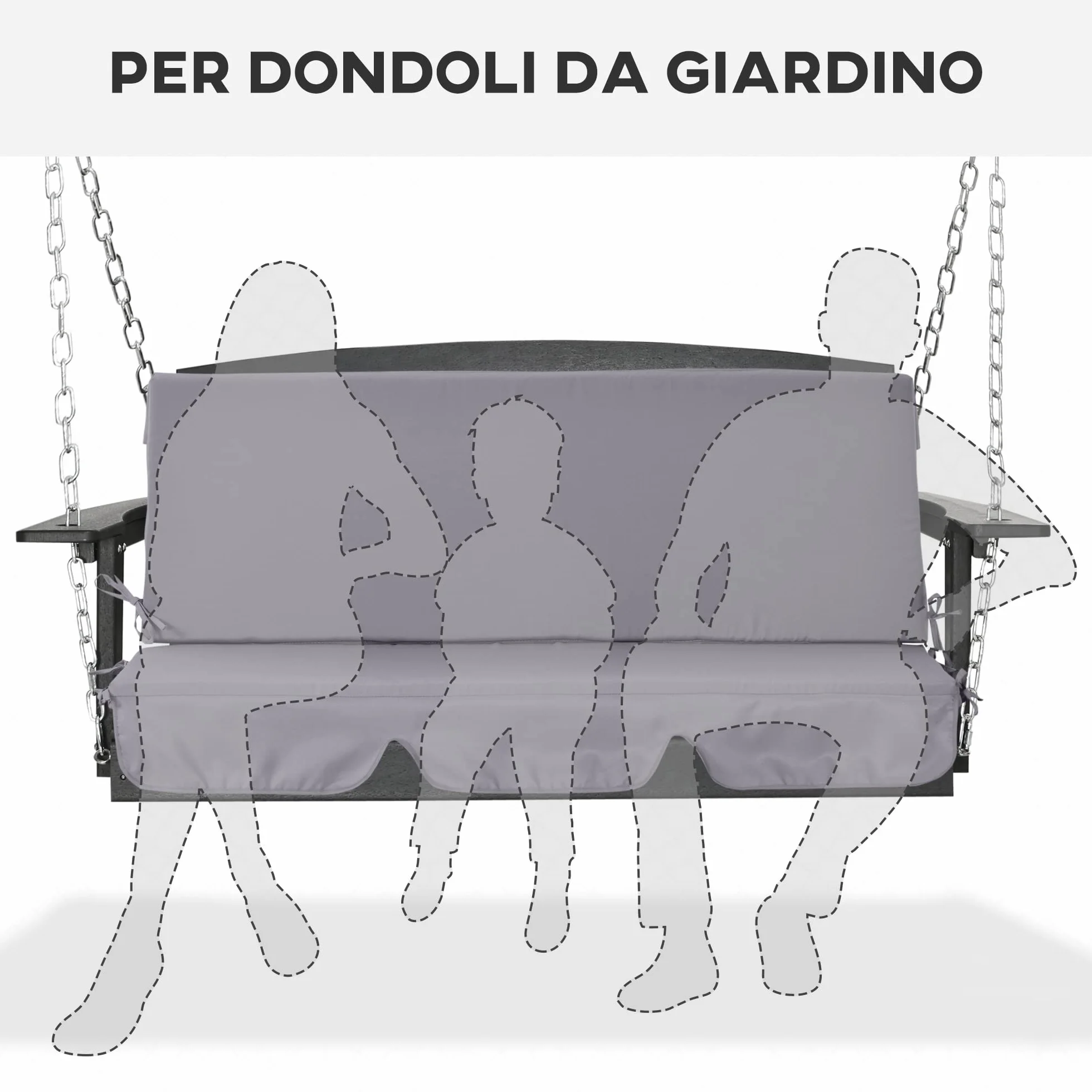 Outsunny Cuscini da Esterno in Gommapiuma e Poliestere per Dondolo da Giardino 3 Posti con Lacci di Fissaggio, 2 Pezzi da 130x45x5 cm, Grigio Scuro