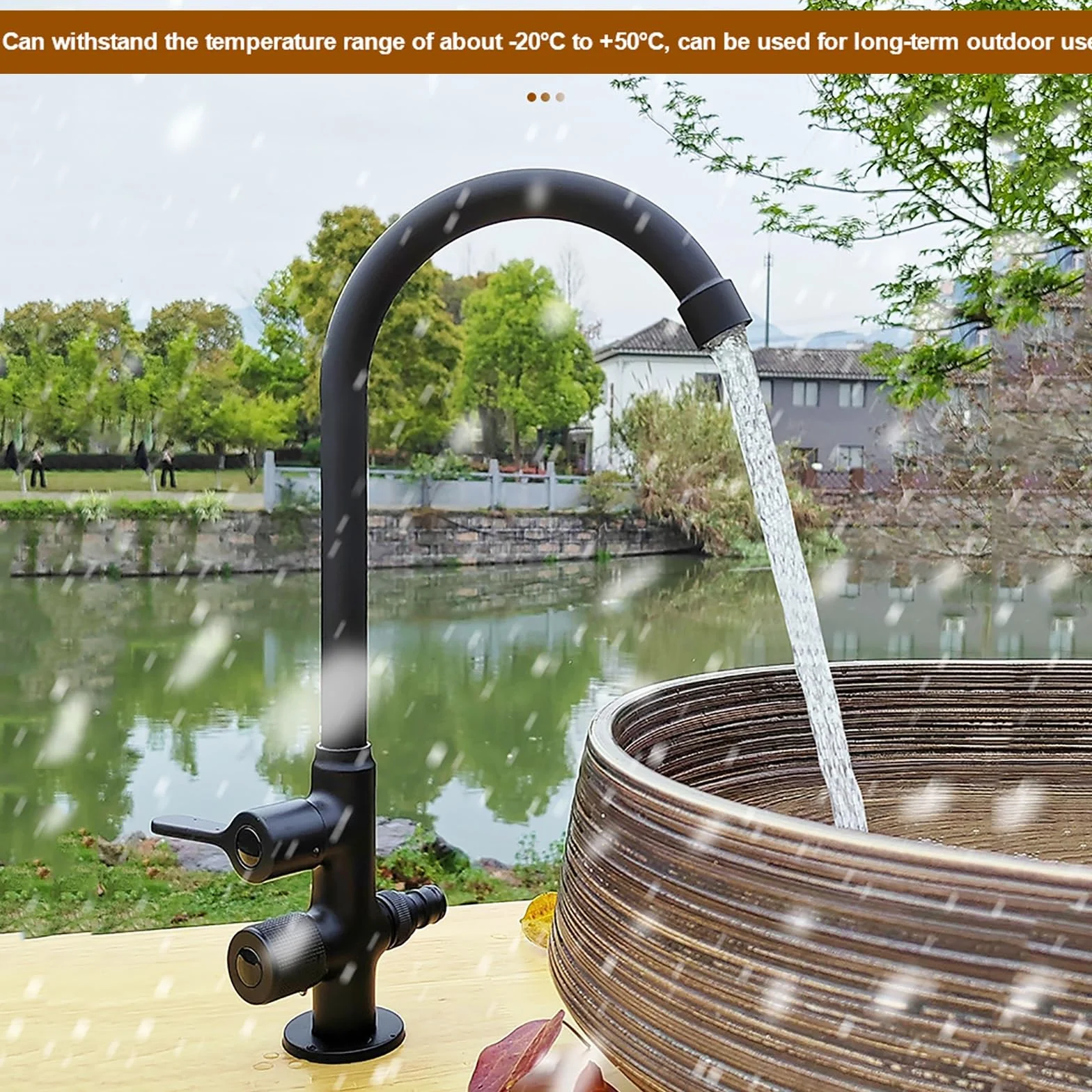 Rubinetto fontana da giardino esterno in ottone antigelo Yard/Hydrant, rubinetto per lavello da cucina commerciale, rubinetto freddo da montare sul ponte con 2 interruttori valvola separati(Negro)
