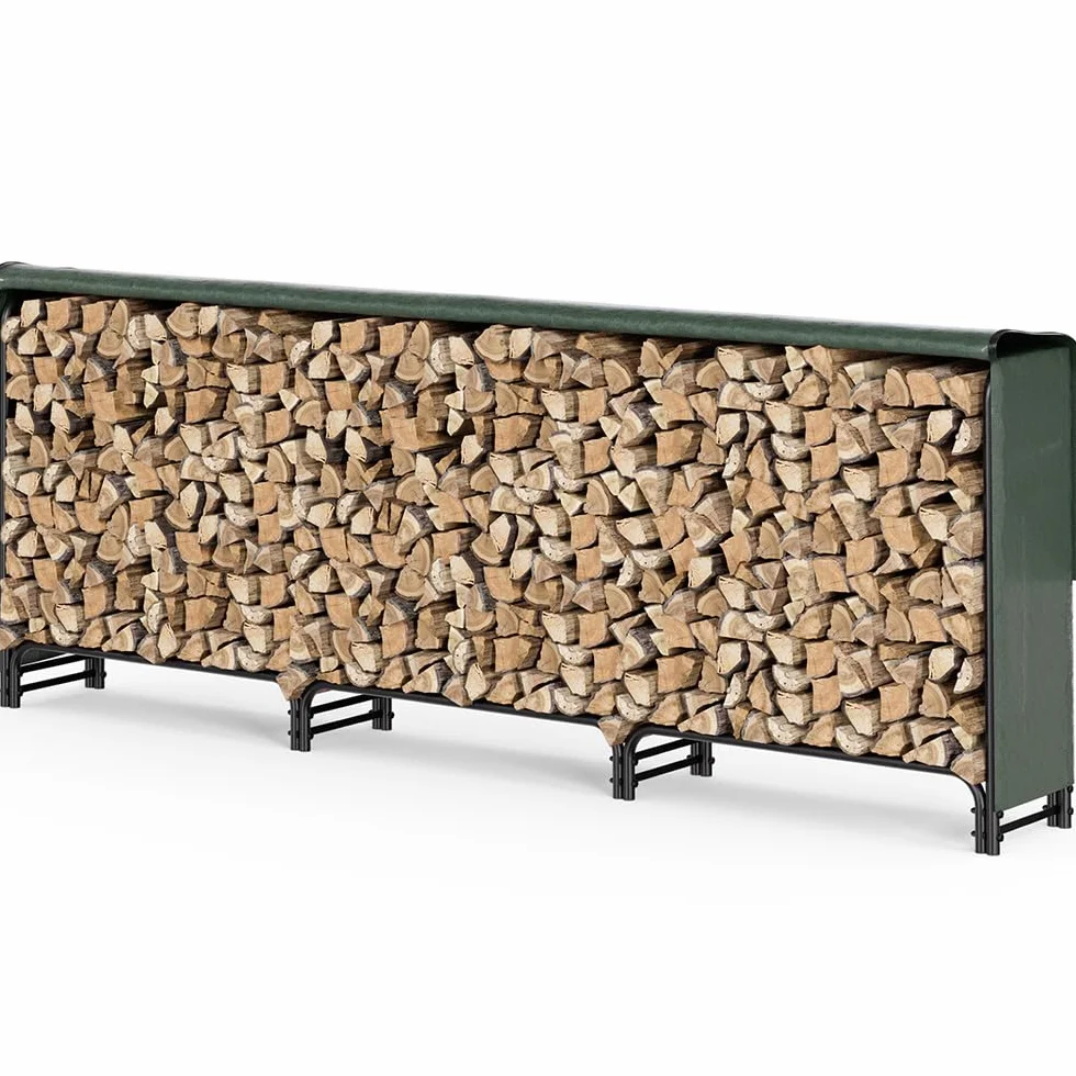 VOUNOT Legnaia da Esterno in Metallo 300 x 116 x 36 cm Verde Portalegna con Copertura Impermeabile