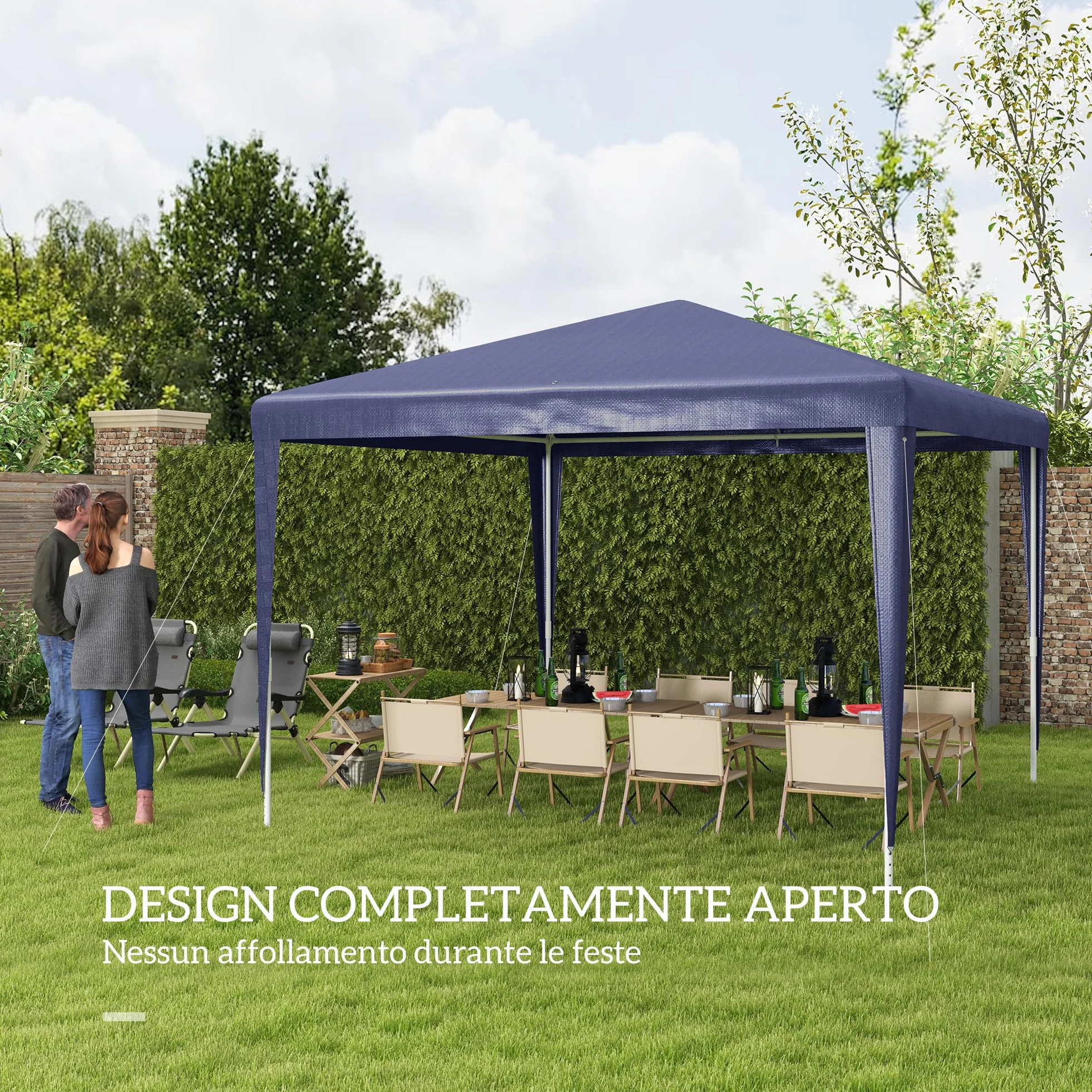 Outsunny Gazebo da Giardino 3x3 m Acciaio PE Protezione UV Blu Scuro