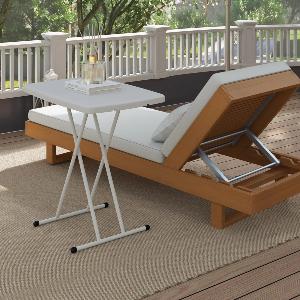 Outsunny Tavolino da Giardino Pieghevole Altezza Regolabile HDPE Metallo 76x50x74 cm Bianco