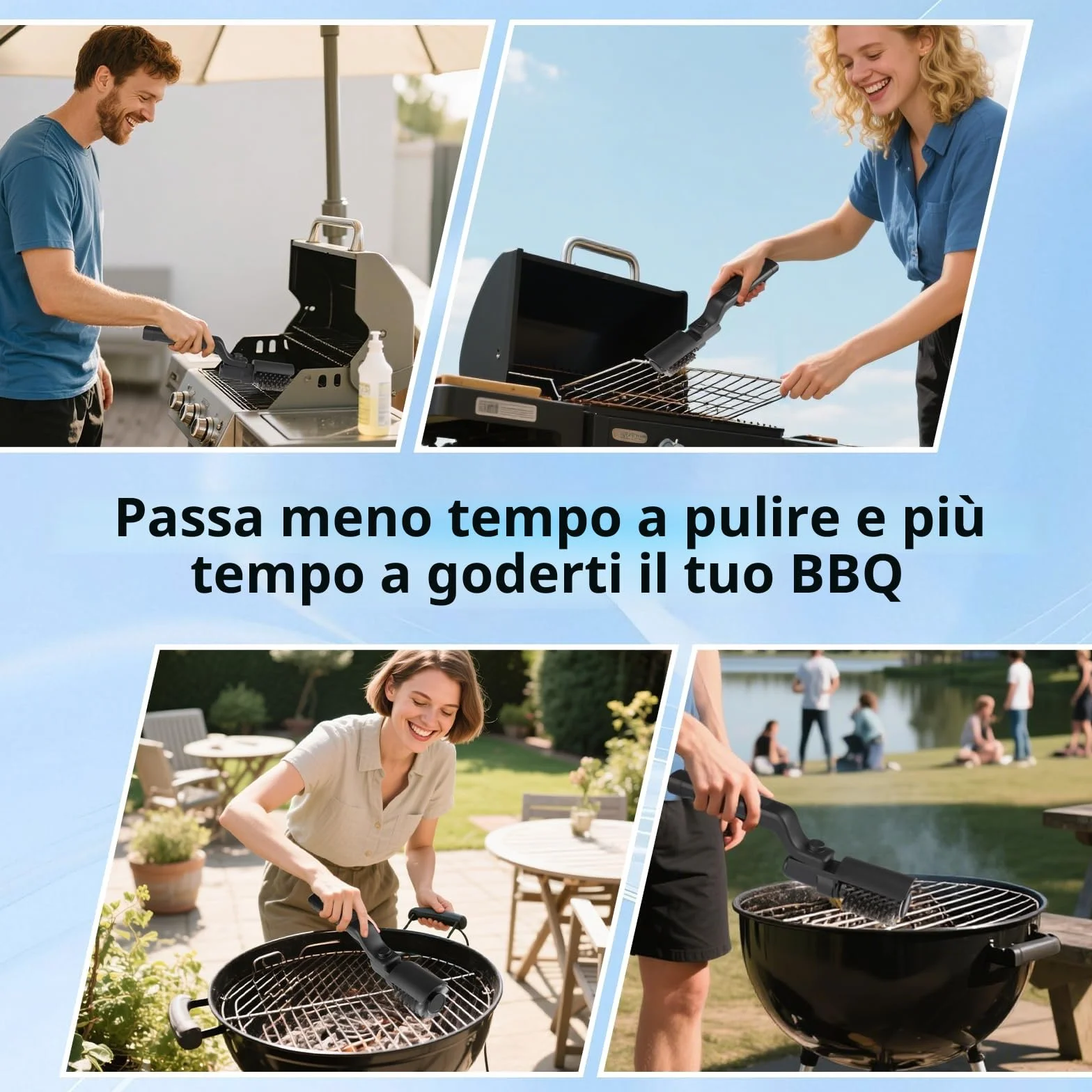 Spazzola elettrica ricaricabile senza fili per pulizia griglia testina acciaio inossidabile 3 velocità 90 minuti