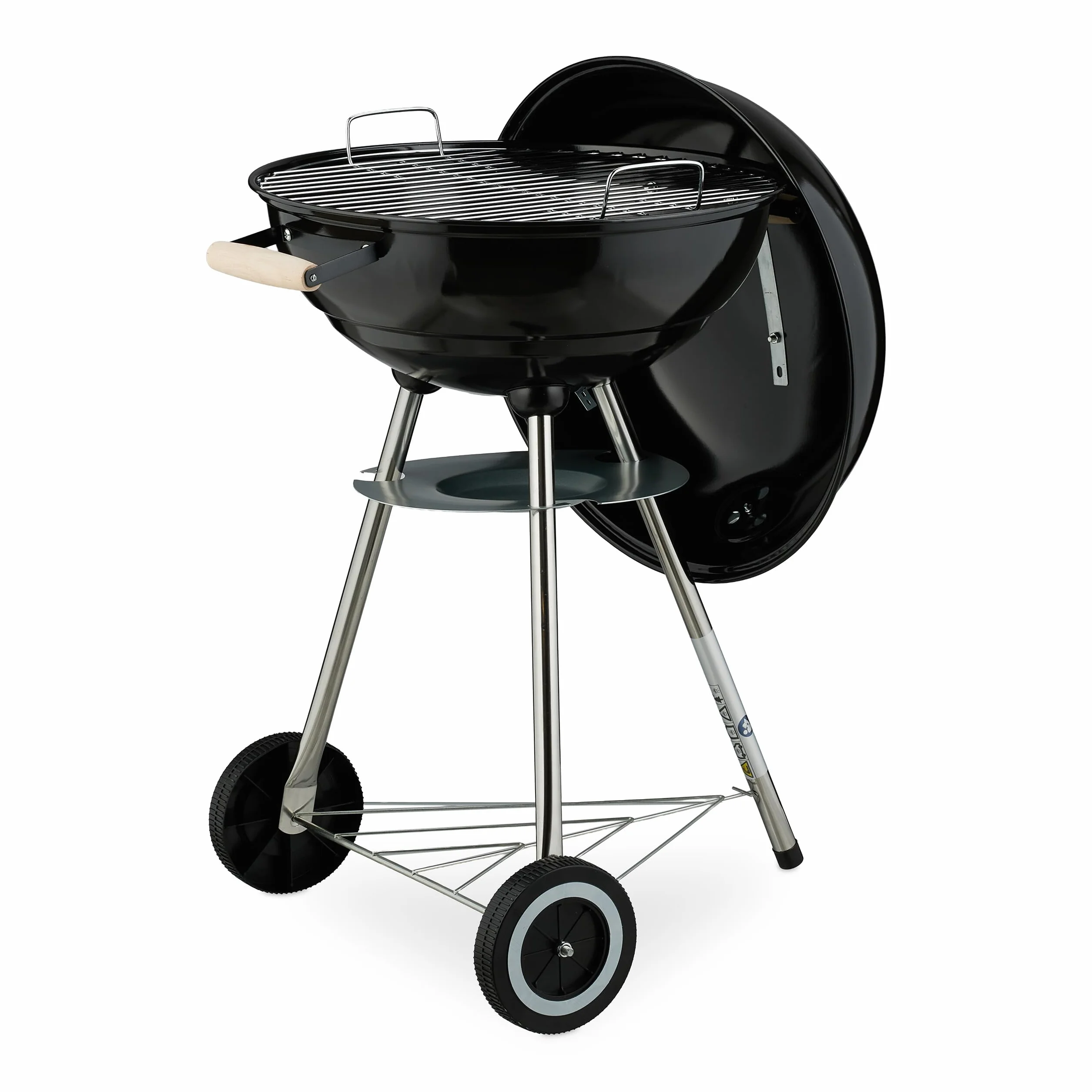Relaxdays Grill a Carbonella Rotondo Ø 44 cm z Coperchio, 2 Koła, Czarny