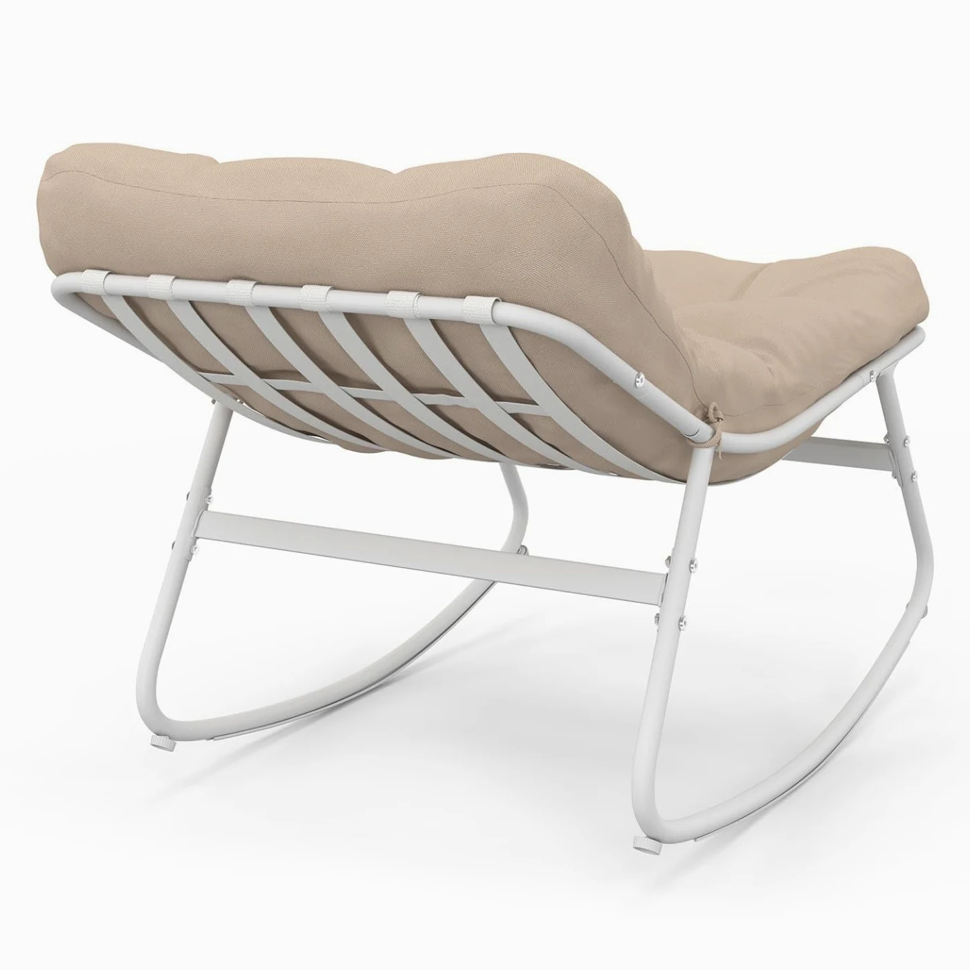 Set di 2 sedie a dondolo da giardino Arona, bianche con cuscini beige
