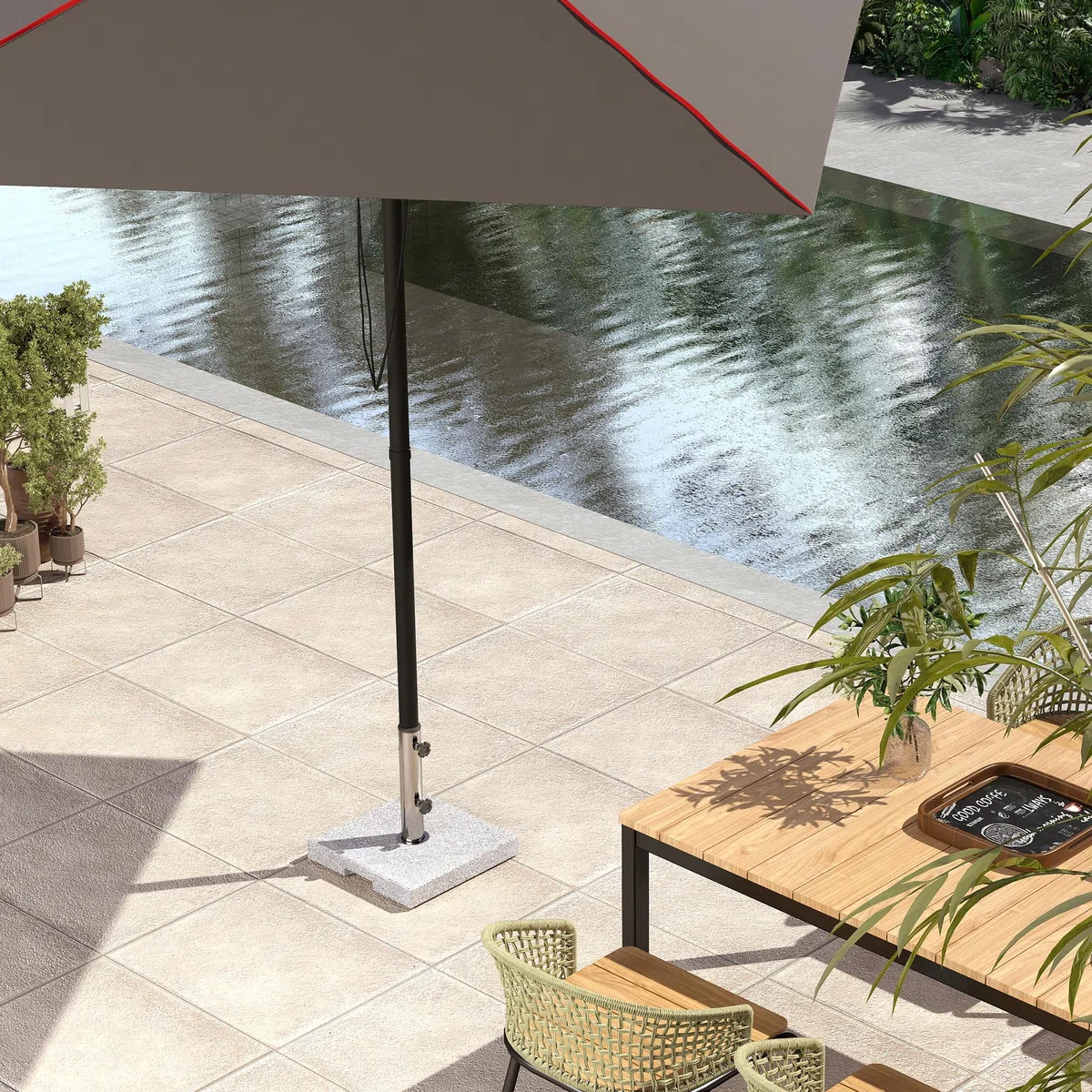 Outsunny Base per Ombrellone in Granito da 21 kg, Base Quadrata per Ombrelloni da Esterno con Maniglie e 2 Manopole Regolabili, Ideale per Giardino, Patio, Bordo Piscina, Grigio