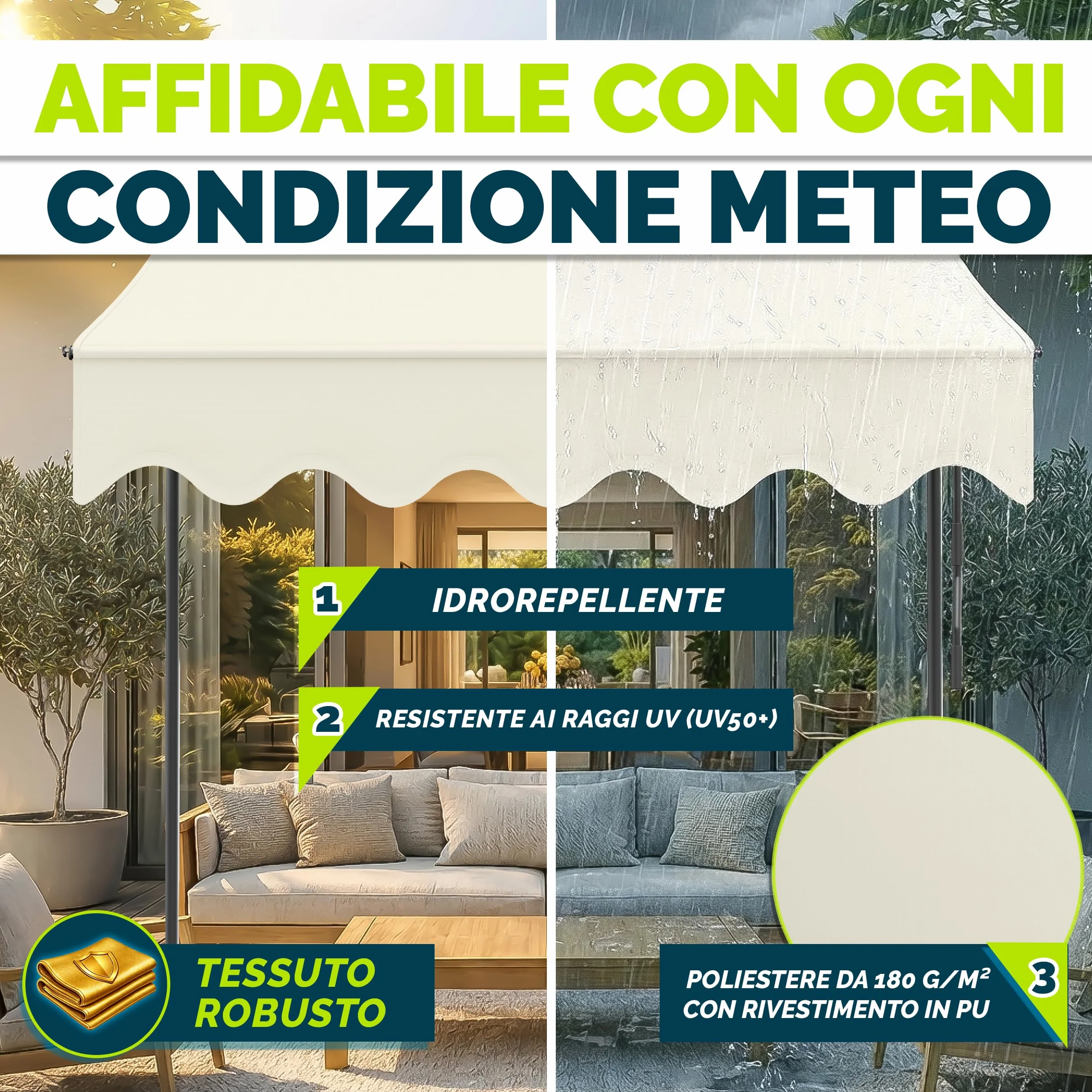 Tillvex Tenda da Sole a Bracci con Manovella 150cm Sabbia Protezione Balcone Regolabile Senza Forare UV