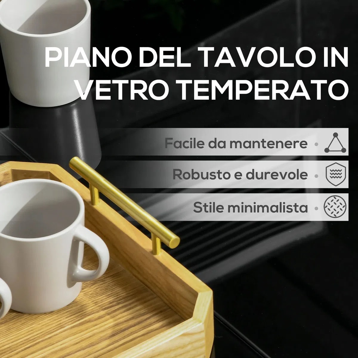 Outsunny Tavolo da Giardino Rettangolare per 8 Persone in Alluminio e Vetro Temperato, 180x80x72cm, Nero