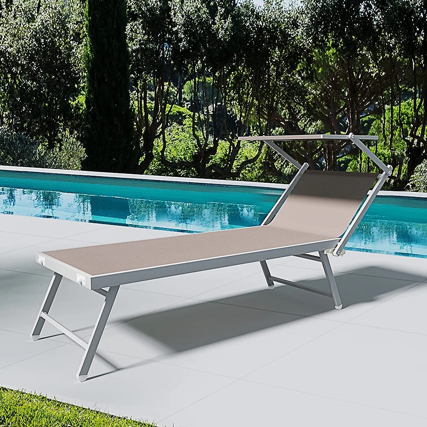 Coppia Di Lettini Prendisole Pieghevole In Alluminio 182 x 60 x 38 cm