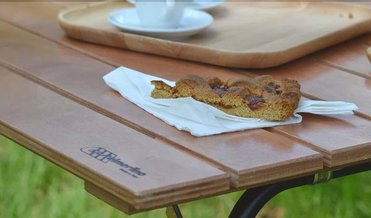 CASTELMERLINO 280 Tavolo gambe pieghevoli Outdoor camping terrazzo piano in Compensato Marino di Okumè cm 100 x 60