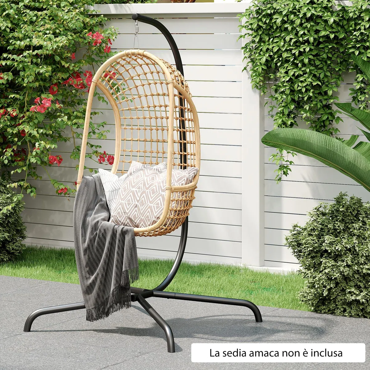 COSTWAY Supporto per Amaca a C, Base per Sedia Sospesa in Metallo Pesante con Gancio a Molla e Rotazione a 360°, Telaio per Amaca per Interni ed Esterni, Portata 180 kg