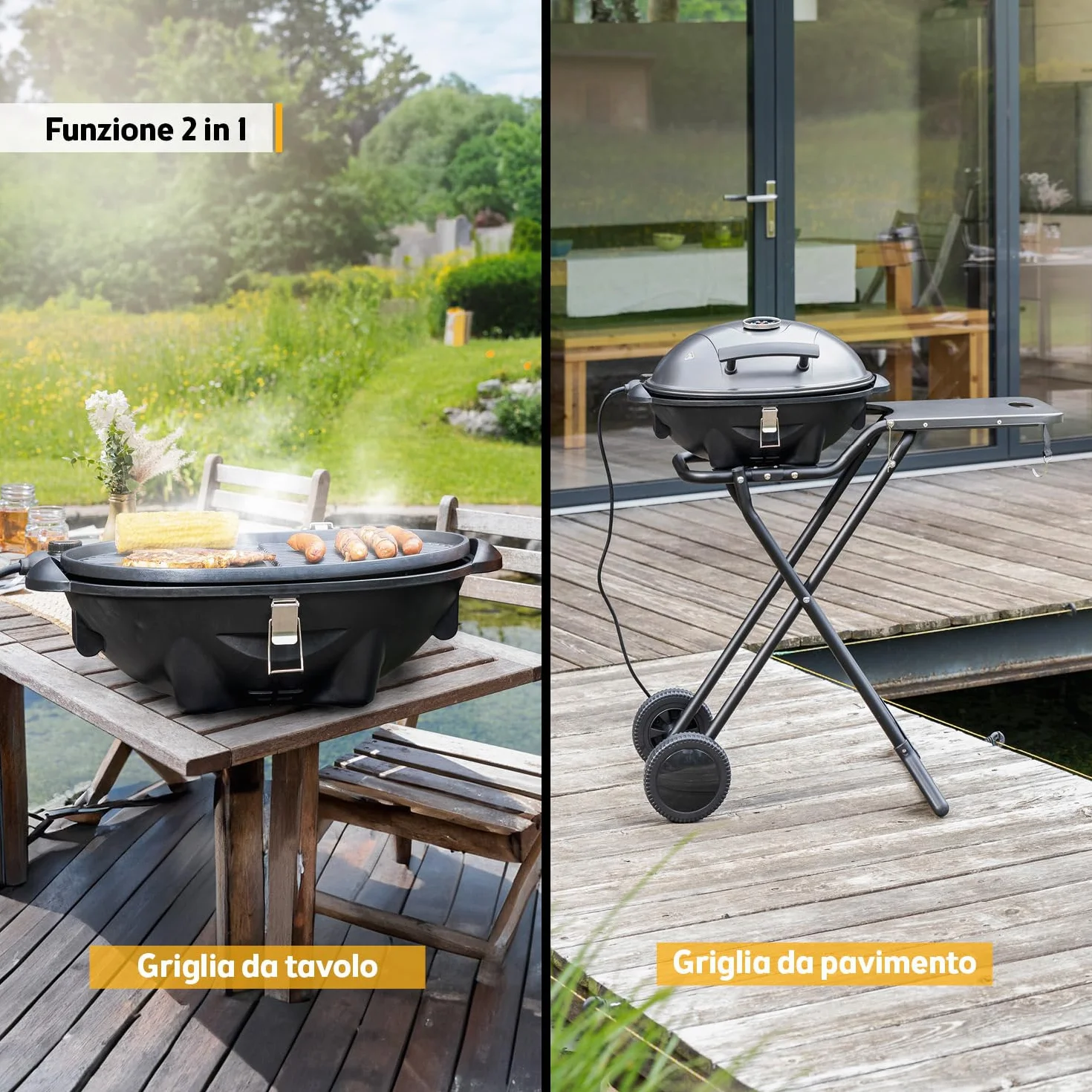 TZS First Austria Barbecue elettrico 2 in 1 2400W BBQ pieghevole con termometro