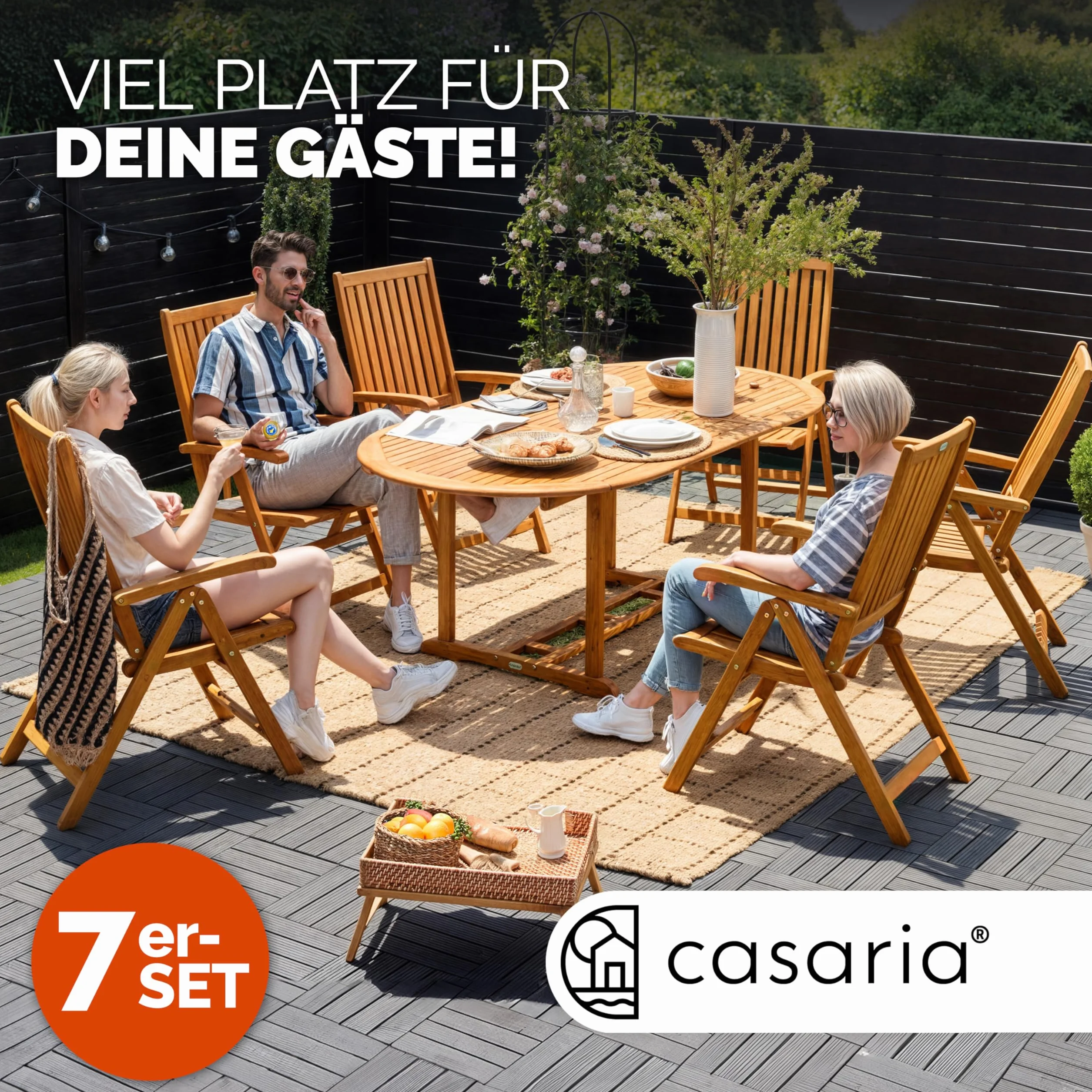 Casaria® Zestaw mebli ogrodowych z drewna eukaliptusowego 6 krzeseł składanych ze stołem FSC 7 części