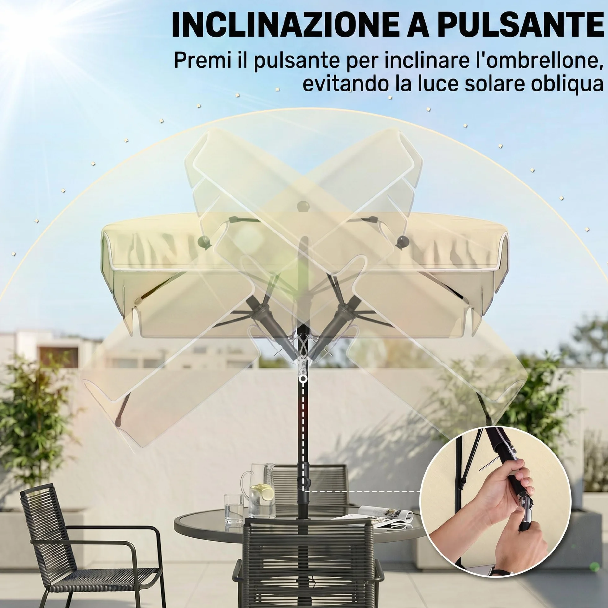 Outsunny Ombrellone da Giardino 2x1,3m Inclinabile con Bordi Arruffati, 4 Stecche in Alluminio e Poliestere 160g/m²