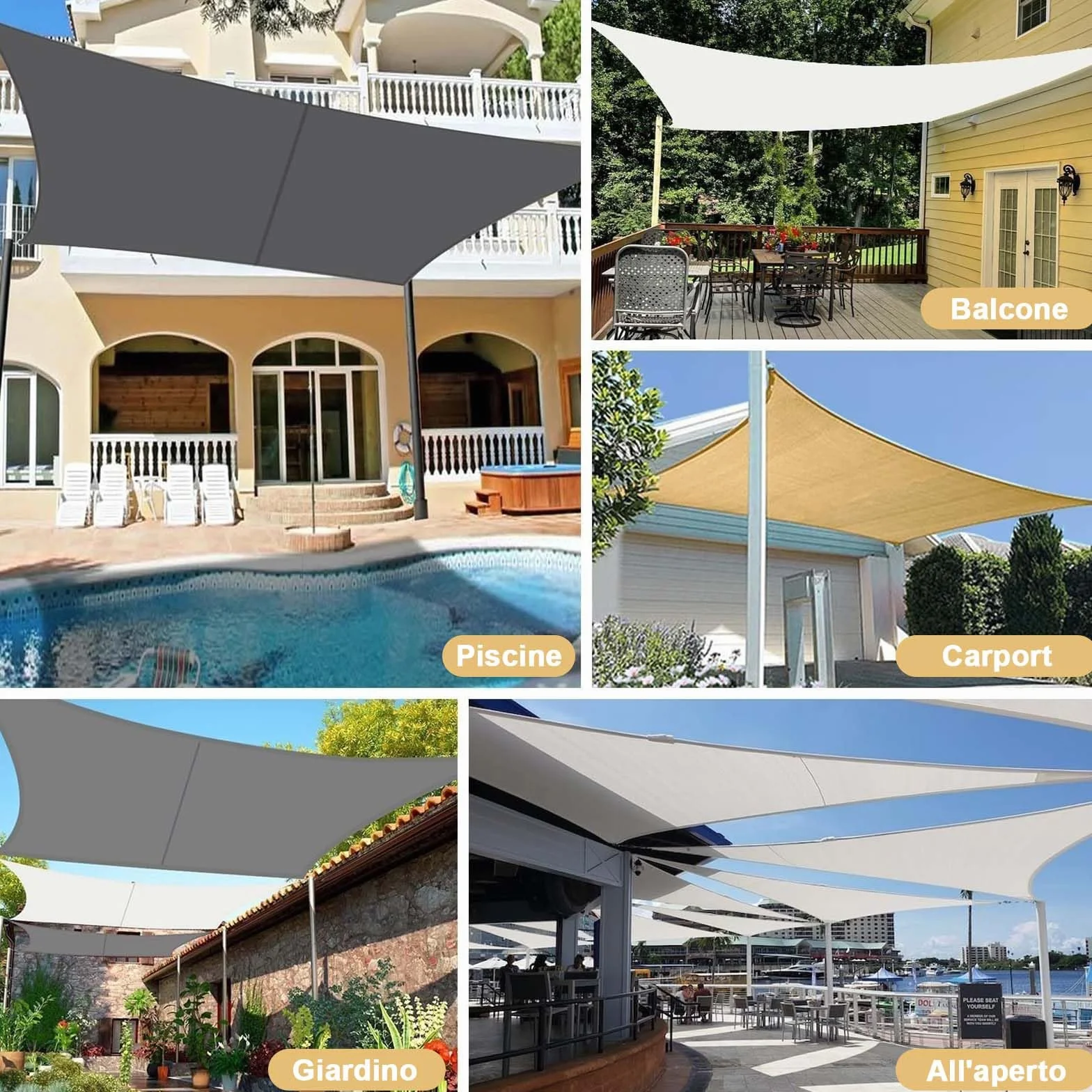 Tenda a Vela Impermeabile 3x4m Rettangolare Protezione UV 95% Giardino Terrazza Patio Sabbia