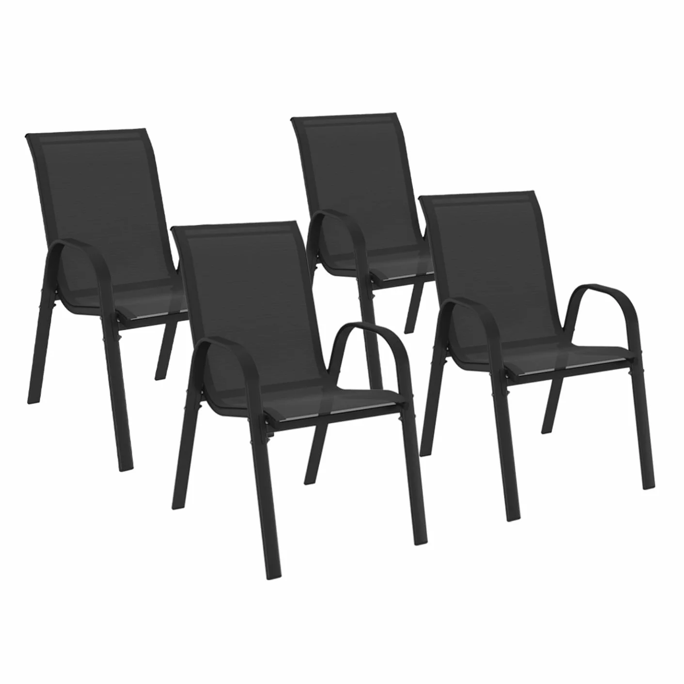 Set di 4 sedie impilabili in metallo e textilene nero LYMA