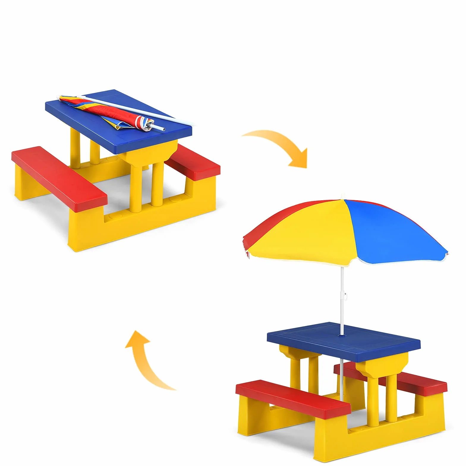 GIANTEX Tavolo da Picnic per Bambini con Parasole Pieghevole Giallo Rosso Blu