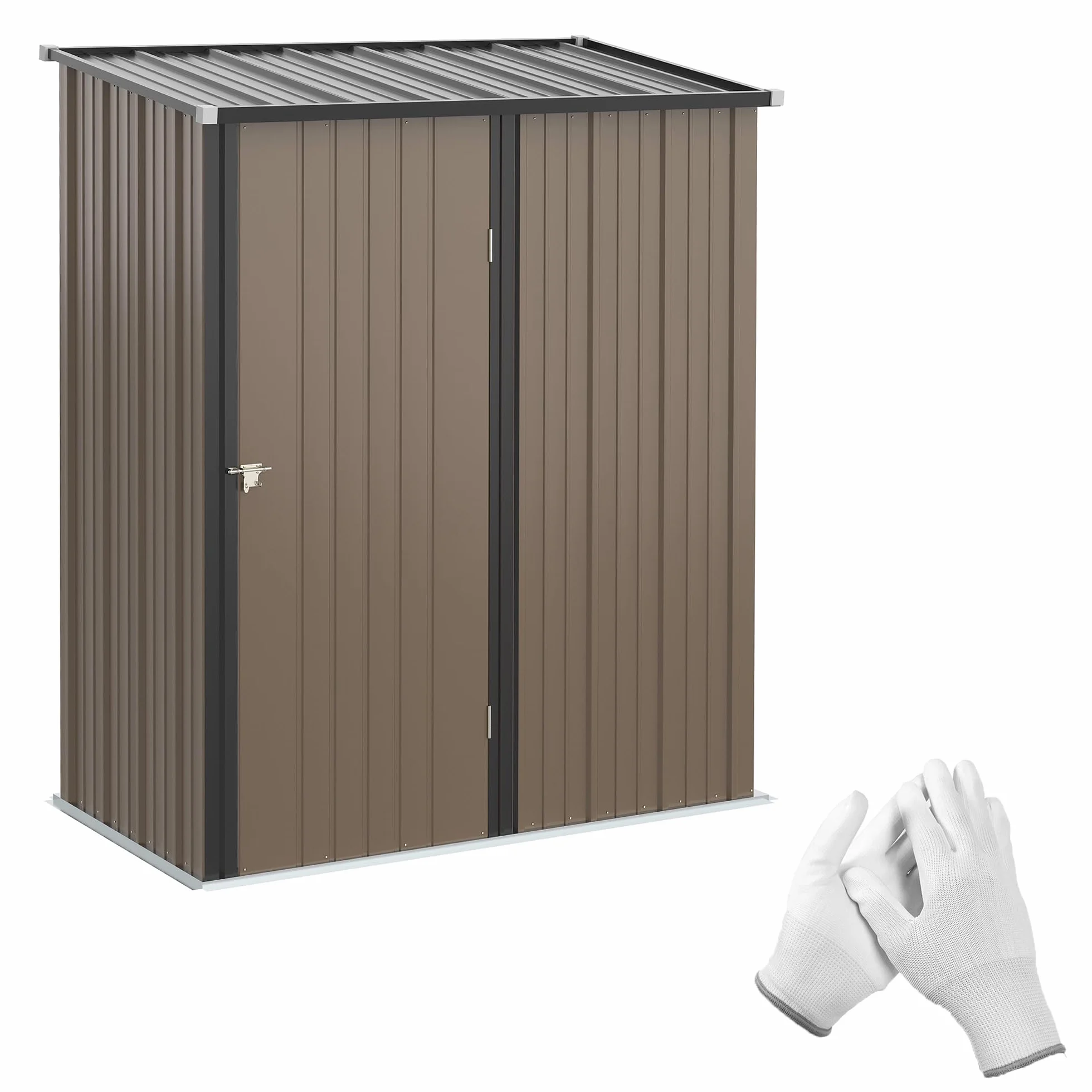 Outsunny Casetta da Giardino 1.34m² Acciaio Zincato Capanno Porta Attrezzi 161.5x94.5x196cm Marrone