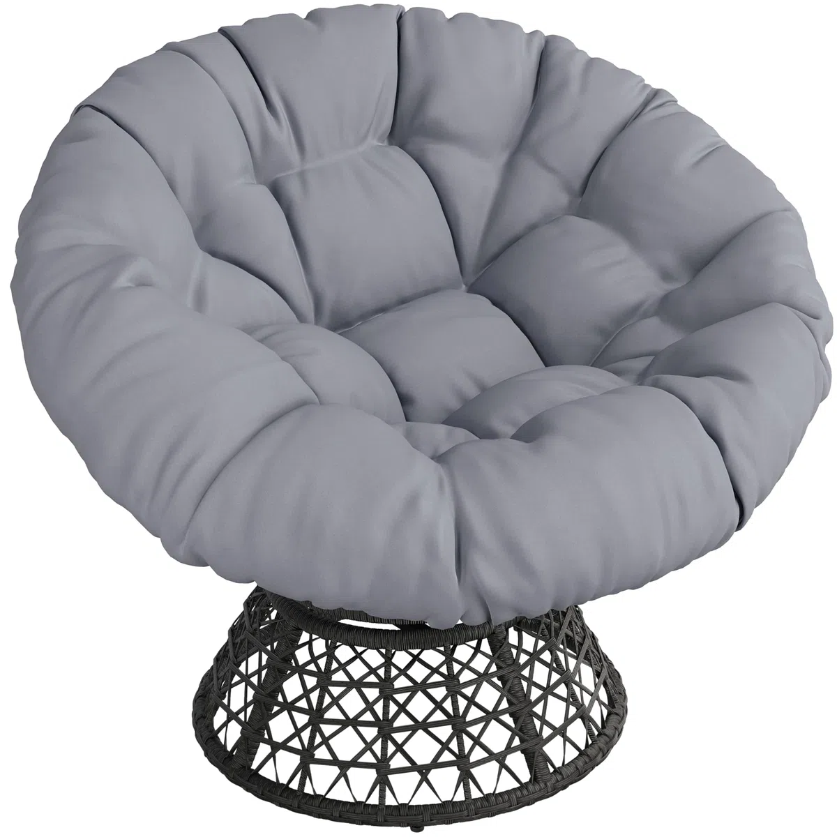 Yaheetech Poltrona da Giardino Girevole 360° Rattan Sedia a Dondolo Rotonda Papasan Cuscino Diametro 120 cm Nero Grigio