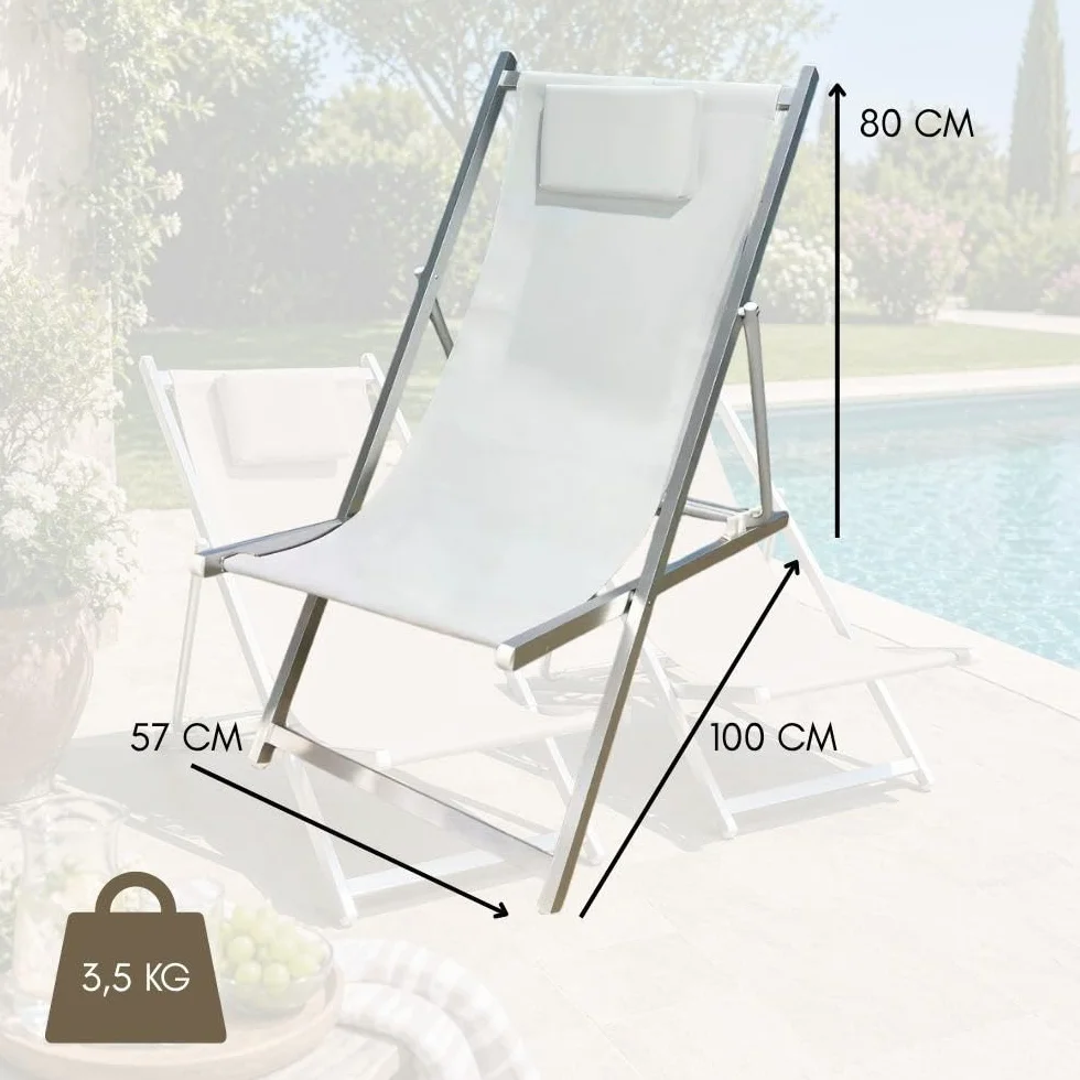 ZIK Set 2 Sedia Sdraio Pieghevole da Giardino Esterno, Cuscino Rimovibile, Schienale Regolabile, Poltrona Relax Reclinabile, Alluminio e Textilene per Piscina Spiaggia (Bianco)