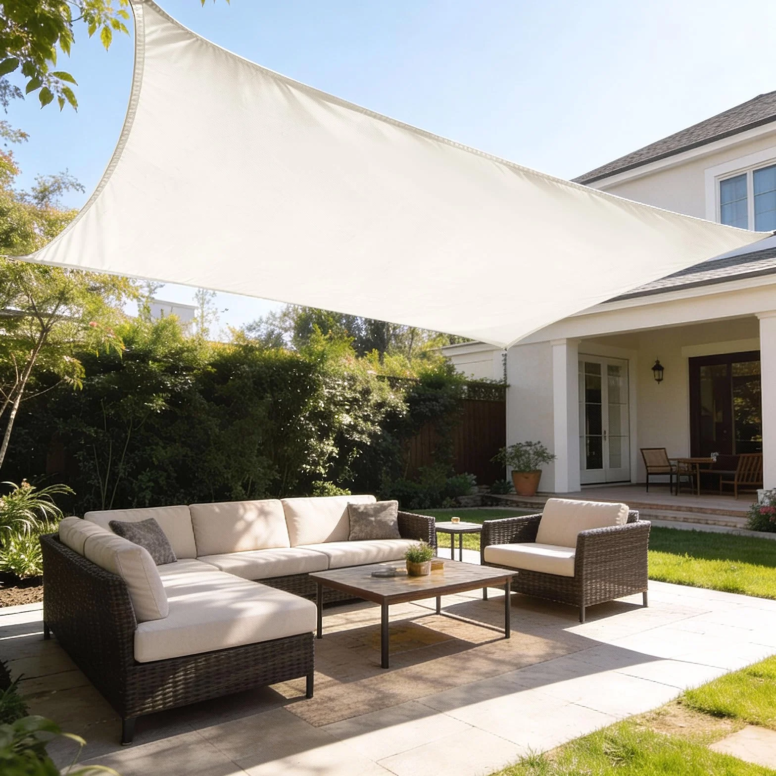 Tenda a Vela Ombreggiante Impermeabile Rettangolare 3x4 m, Protezione Raggi UV 98%, Telo Ombra 400x300, Bianca Beige