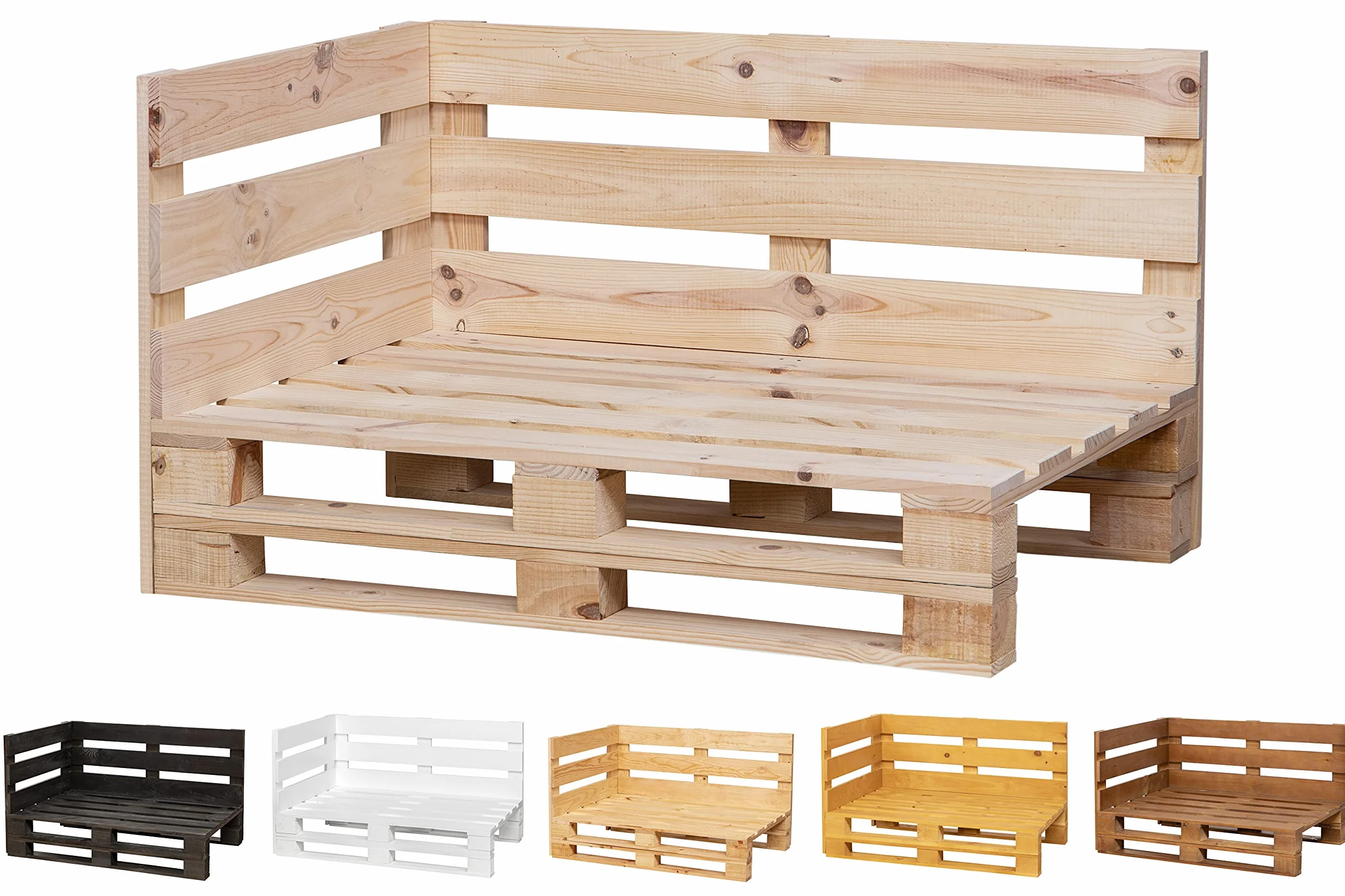 Divano di pallet levigato e spazzolato, per interni ed esterni, poltrona/divano per patio (120 x 60 cm, finitura grezza)