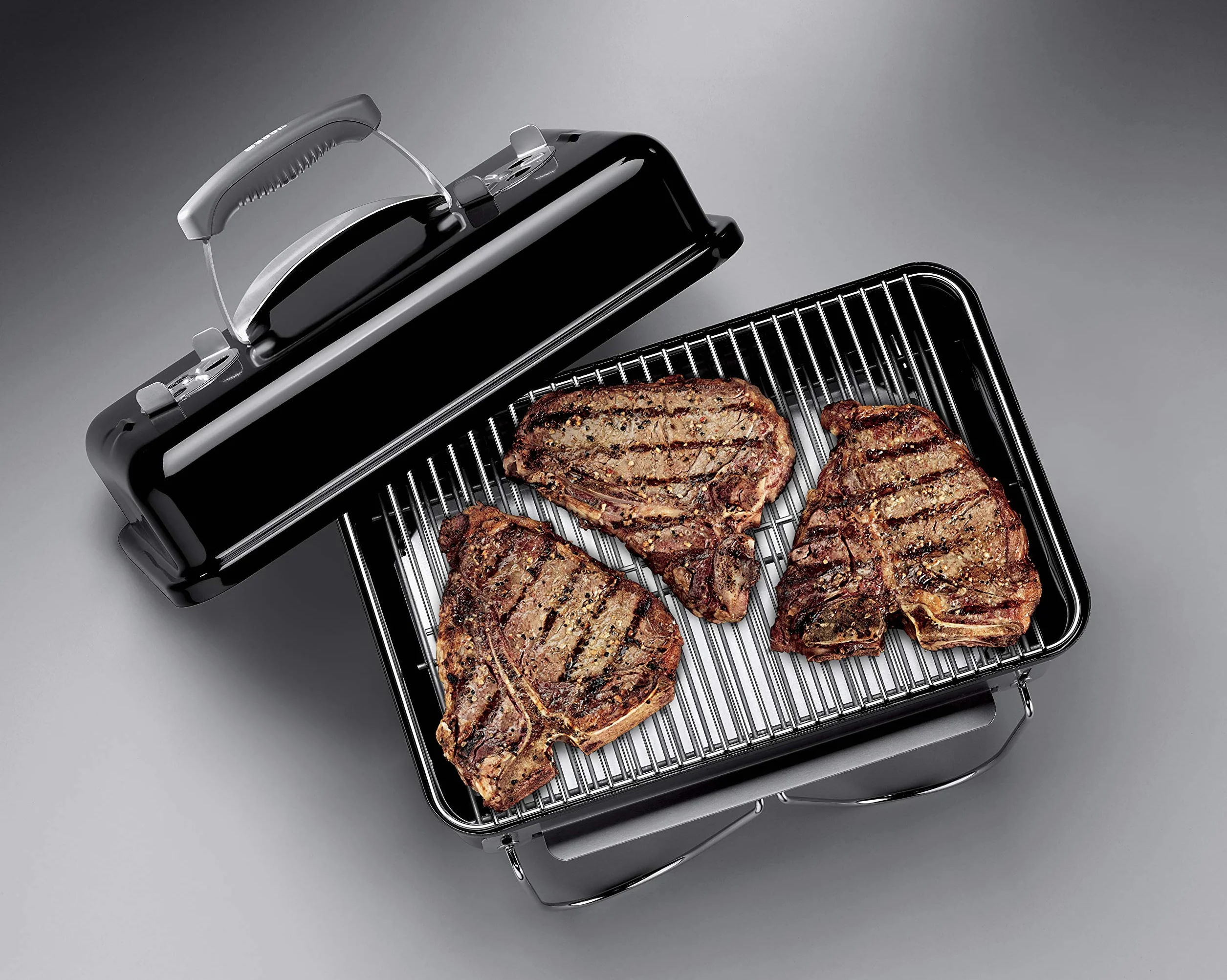 Weber Barbecue a carbone Go-Anywhere griglia portatile con gambe pieghevoli, 42x26 cm, nero