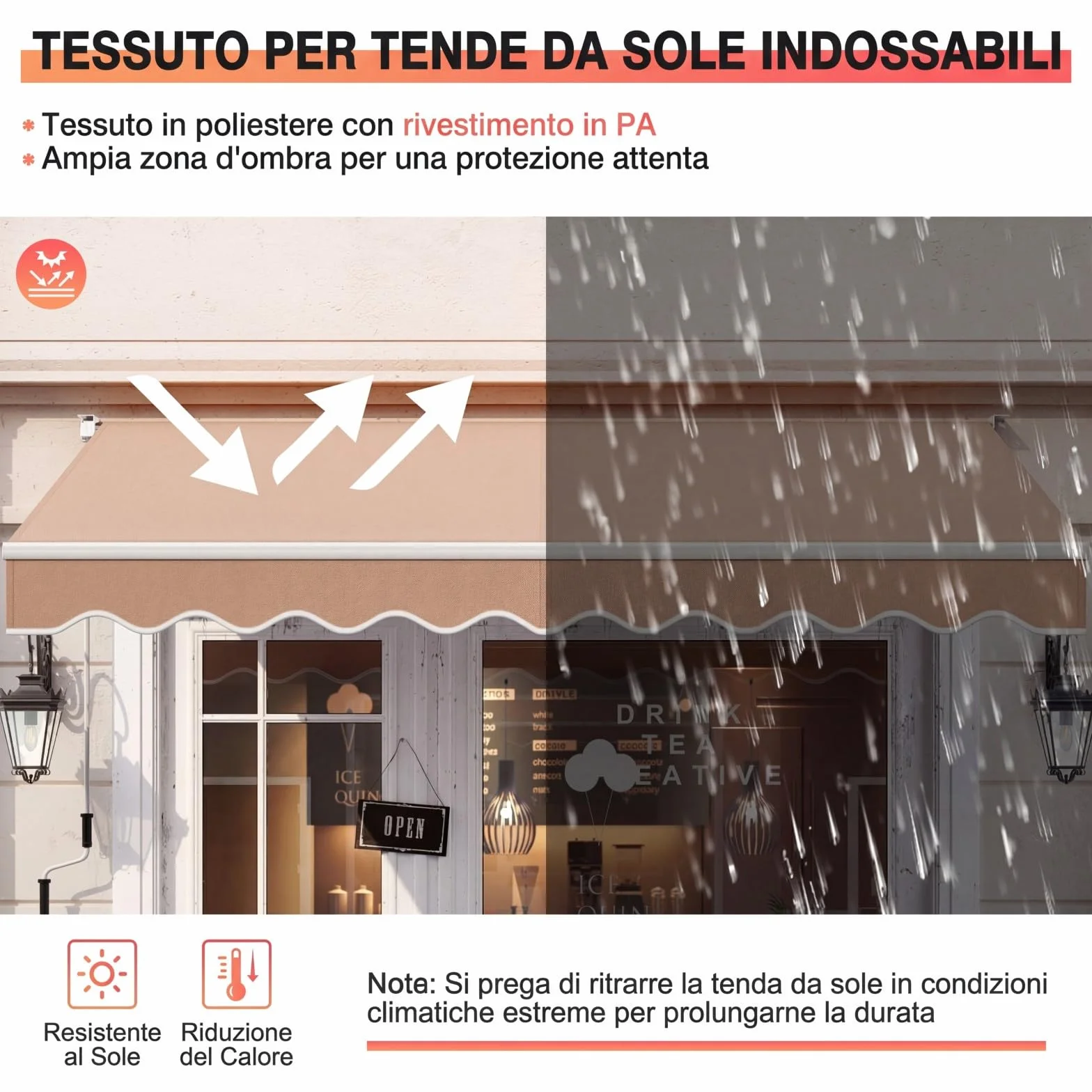 RELAX4LIFE Tenda da Sole Avvolgibile 295x250cm Base Parete/Soffitto Aluminio Beige