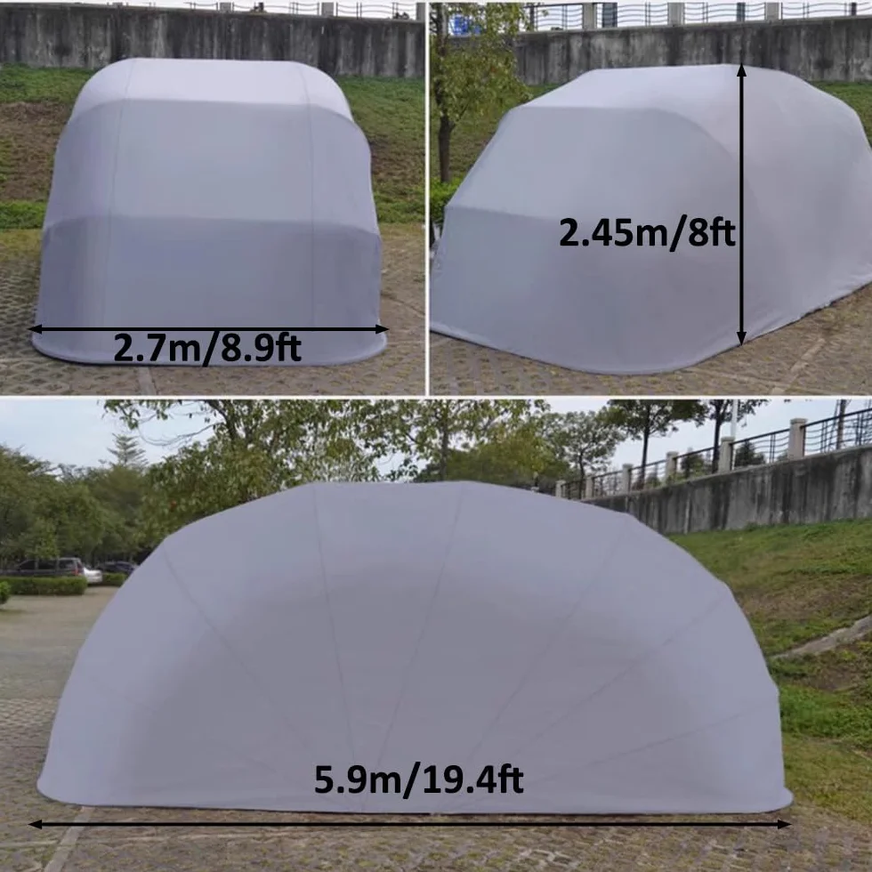 Garage Pieghevole Semiautomatico Inox Spessore Carport Resistente Venti 129km/h Protezione Anti-Grandine Telaio 300kg Grigio 5,9x2,7x2,45m
