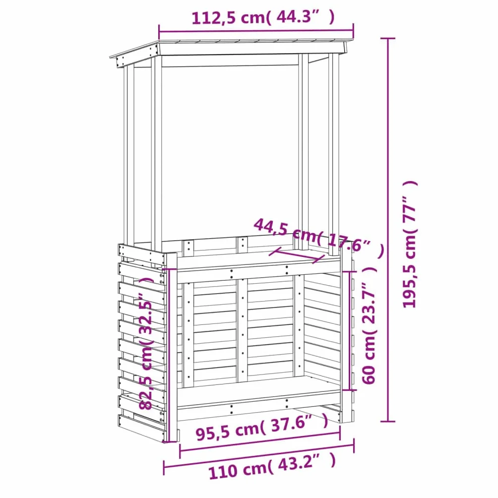 Tavolo Bar da Esterno con Tetto Marrone 112,5x57x195,5 cm Legno (29,82KG)