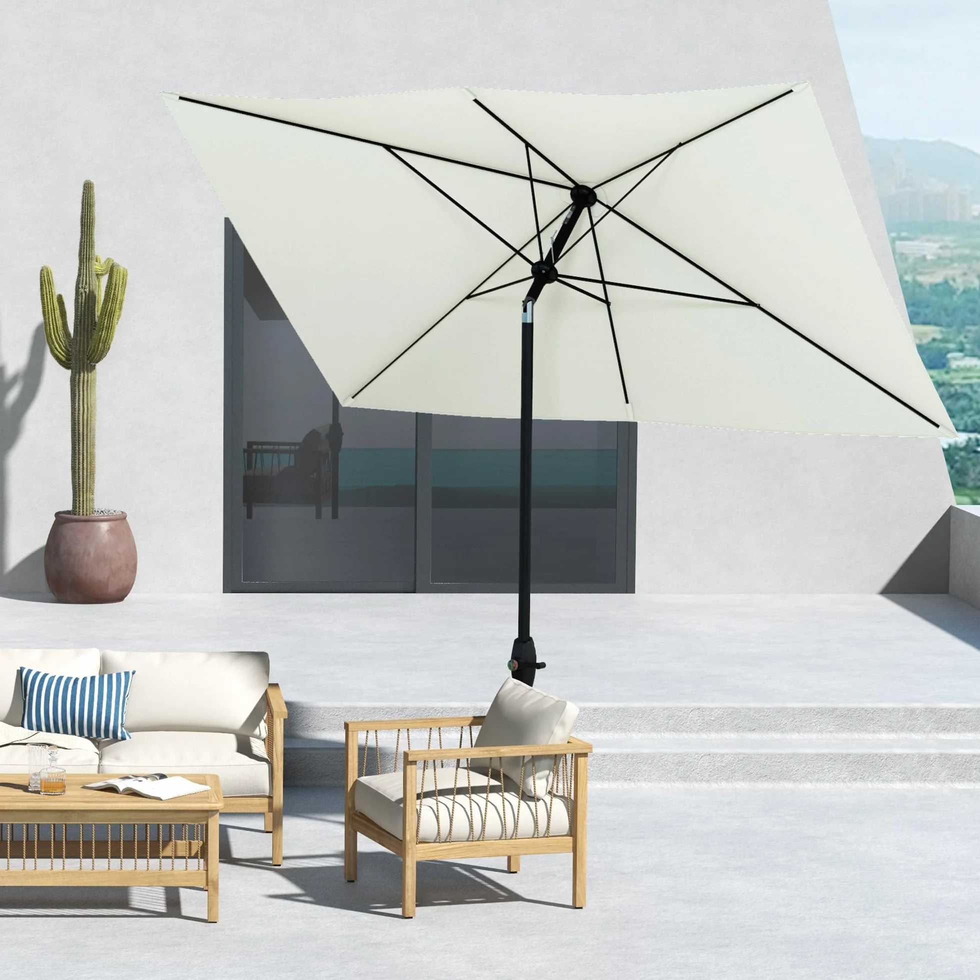 Outsunny Ombrellone Rettangolare 2x3m Alluminio UV 50+ con Apertura a Manovella e Inclinazione Regolabile