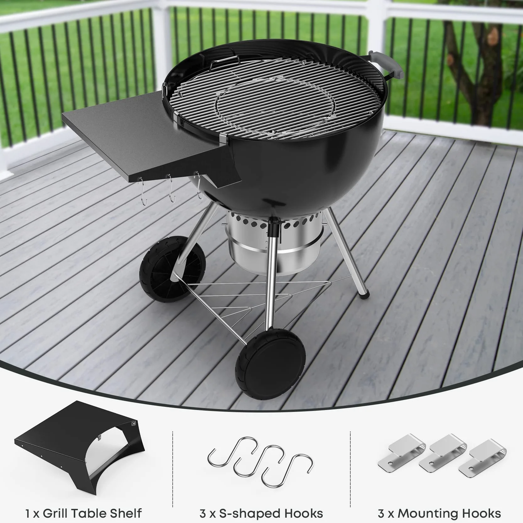 onlyfire Ripiano Laterale Acciaio Inossidabile per Griglia a Carbone Weber Master-Touch Kettle 57 cm