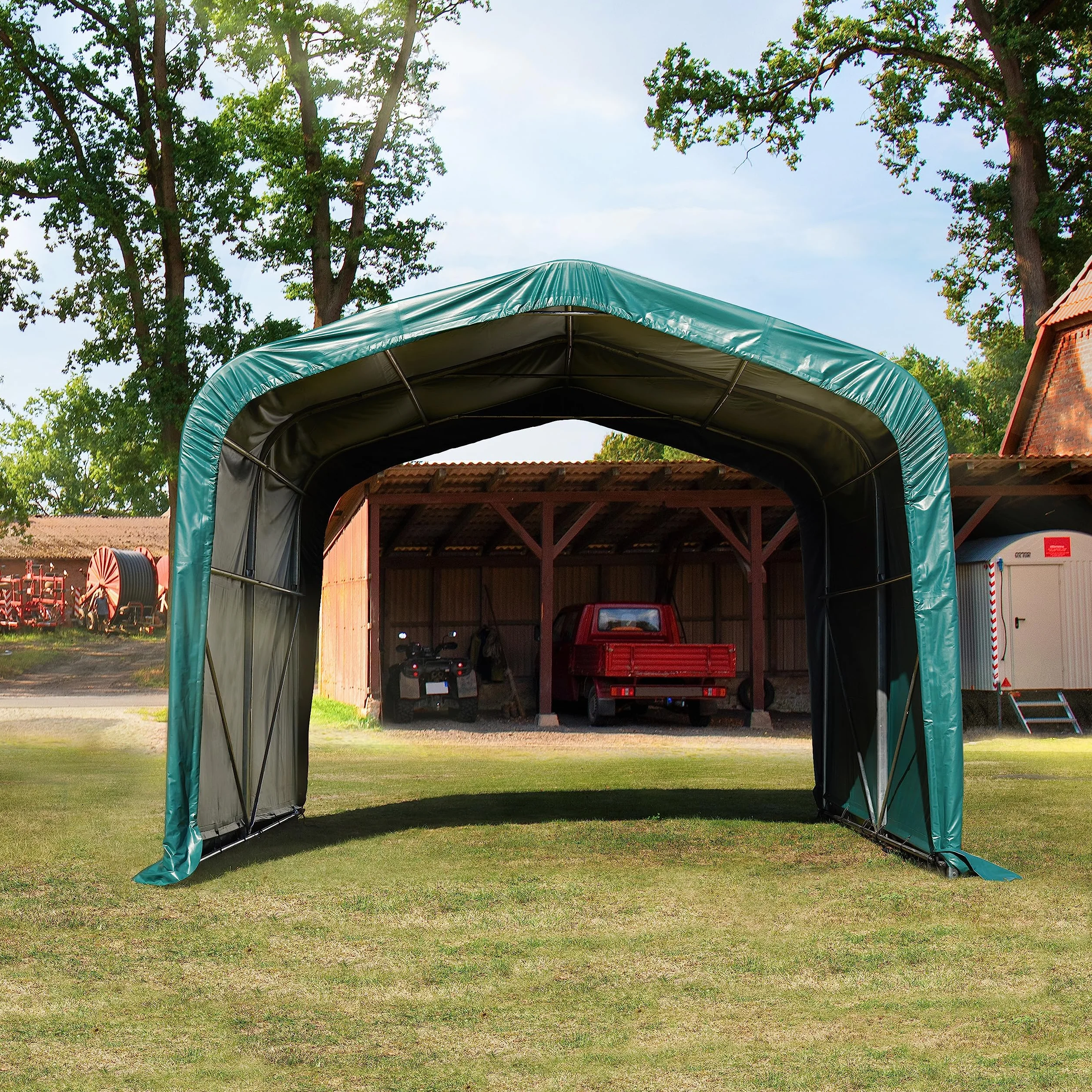 TOOLPORT Tenda da pascolo 4x4 m PVC 850 N verde, Riparo, Sottofondo morbido