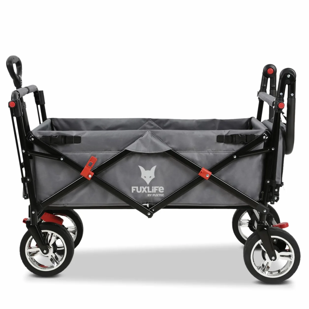 FUXLIFE Carrello Pieghevole FX-CT800 Grigio • Bollerwagen richiudibile con spazio extra per le gambe • Tettuccio parasole e ruote larghe • Volume 105 L e portata 75 kg