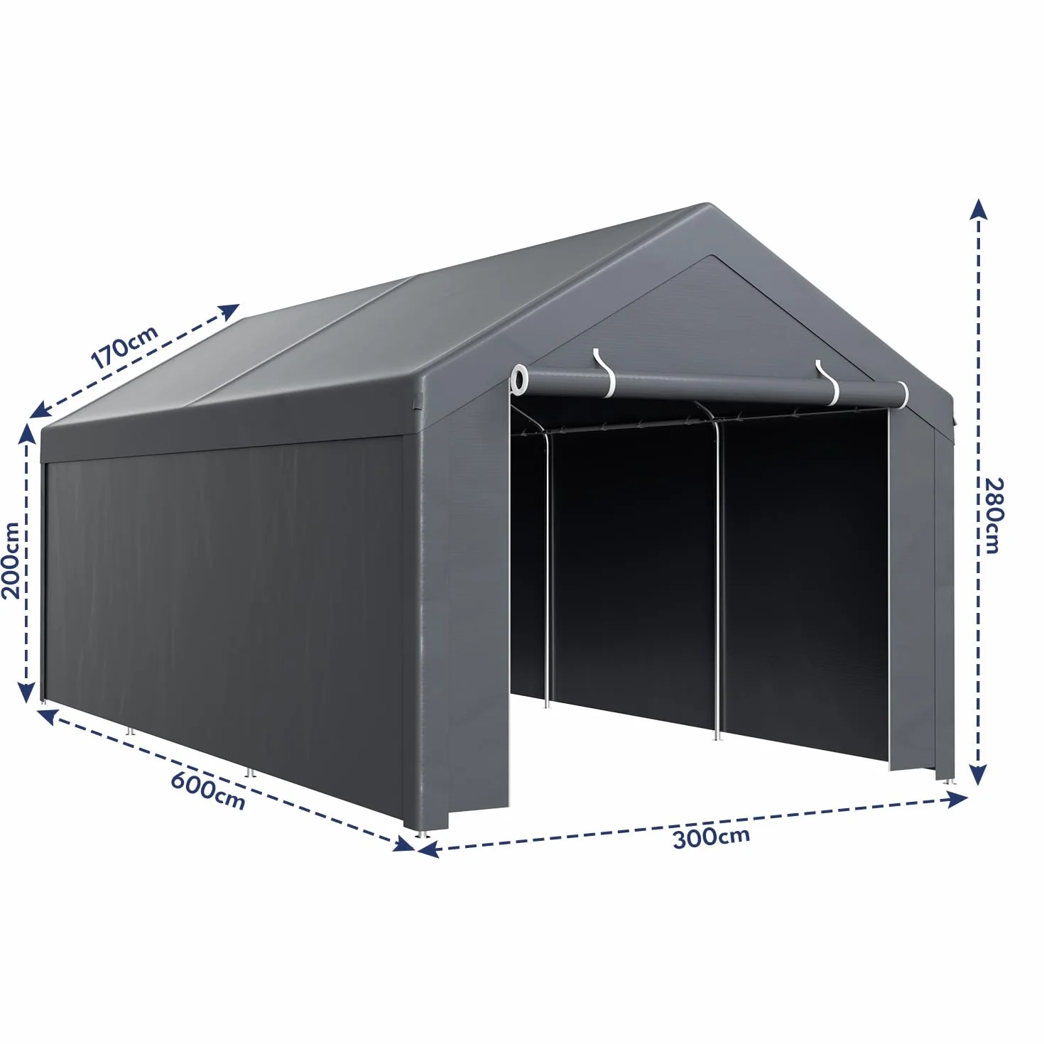 Tenda da garage impermeabile 3x6 m in PE con struttura in acciaio grigio
