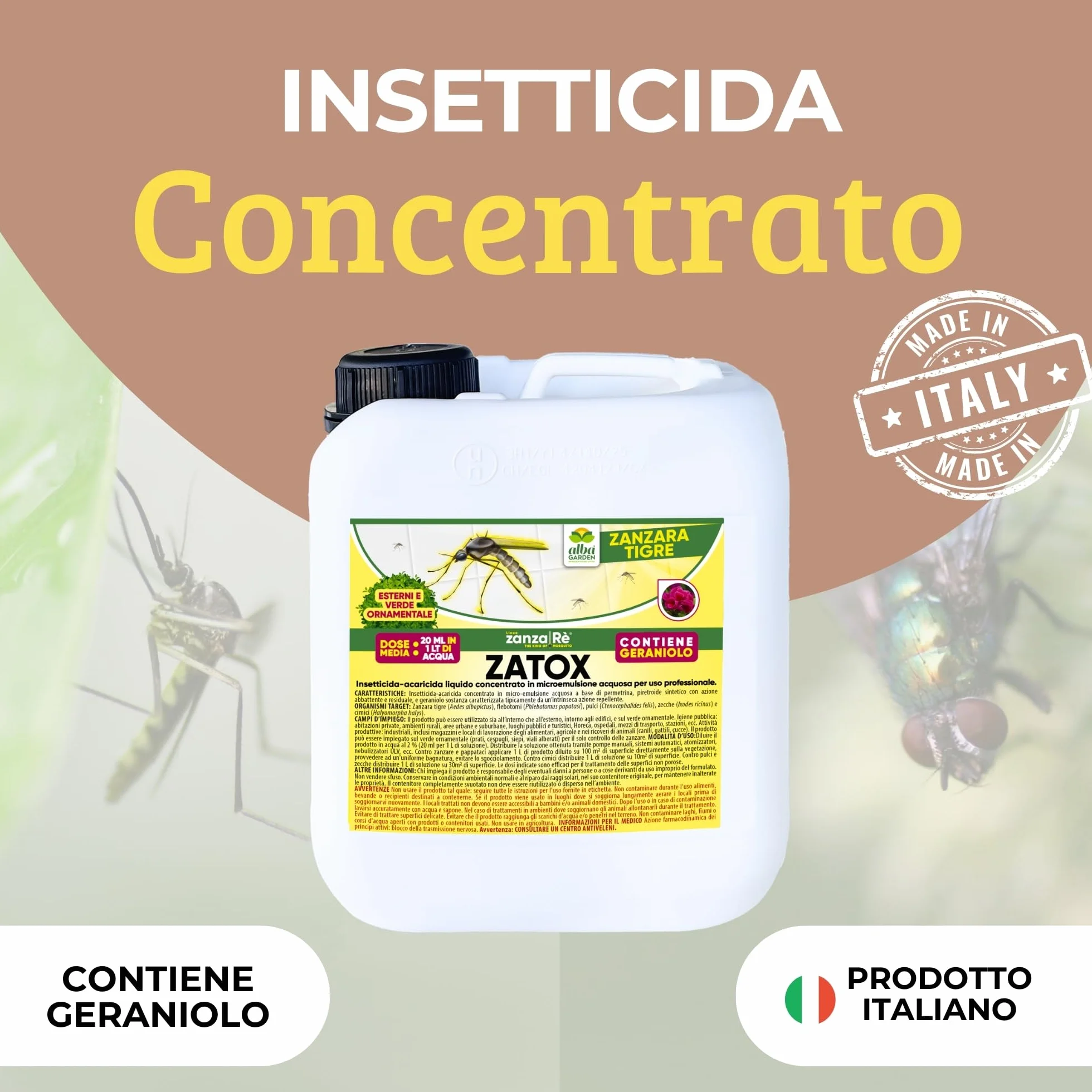 Albagarden Insetticida Zanzare Giardino Concentrato 2 Litri Contro Zanzare Mosche Cimici Insetti - Permetrina e Geraniolo