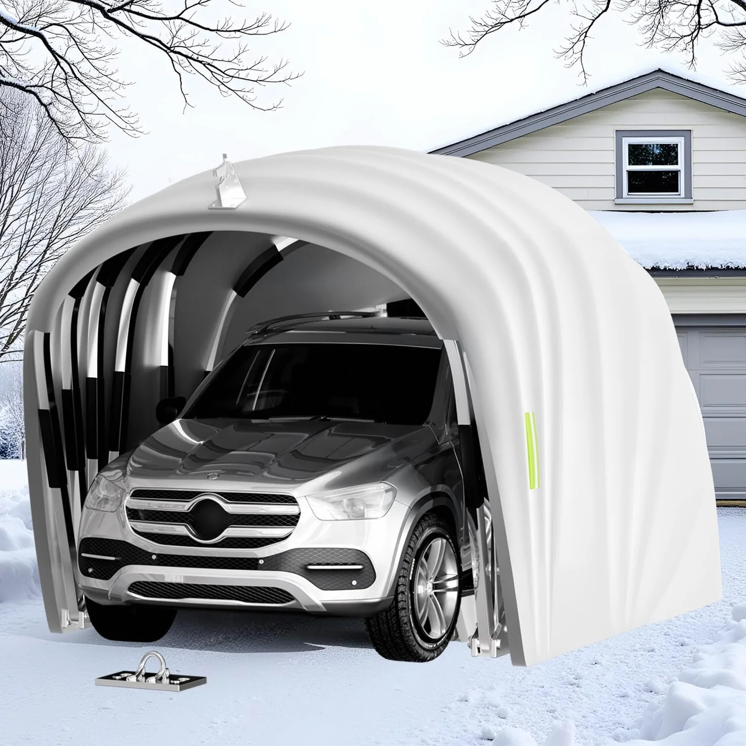 Garage esterno per auto, tenda da campeggio per garage, tenda, impermeabile, con serratura, garage pieghevole, mobile, per tutti i tipi di auto, grigio