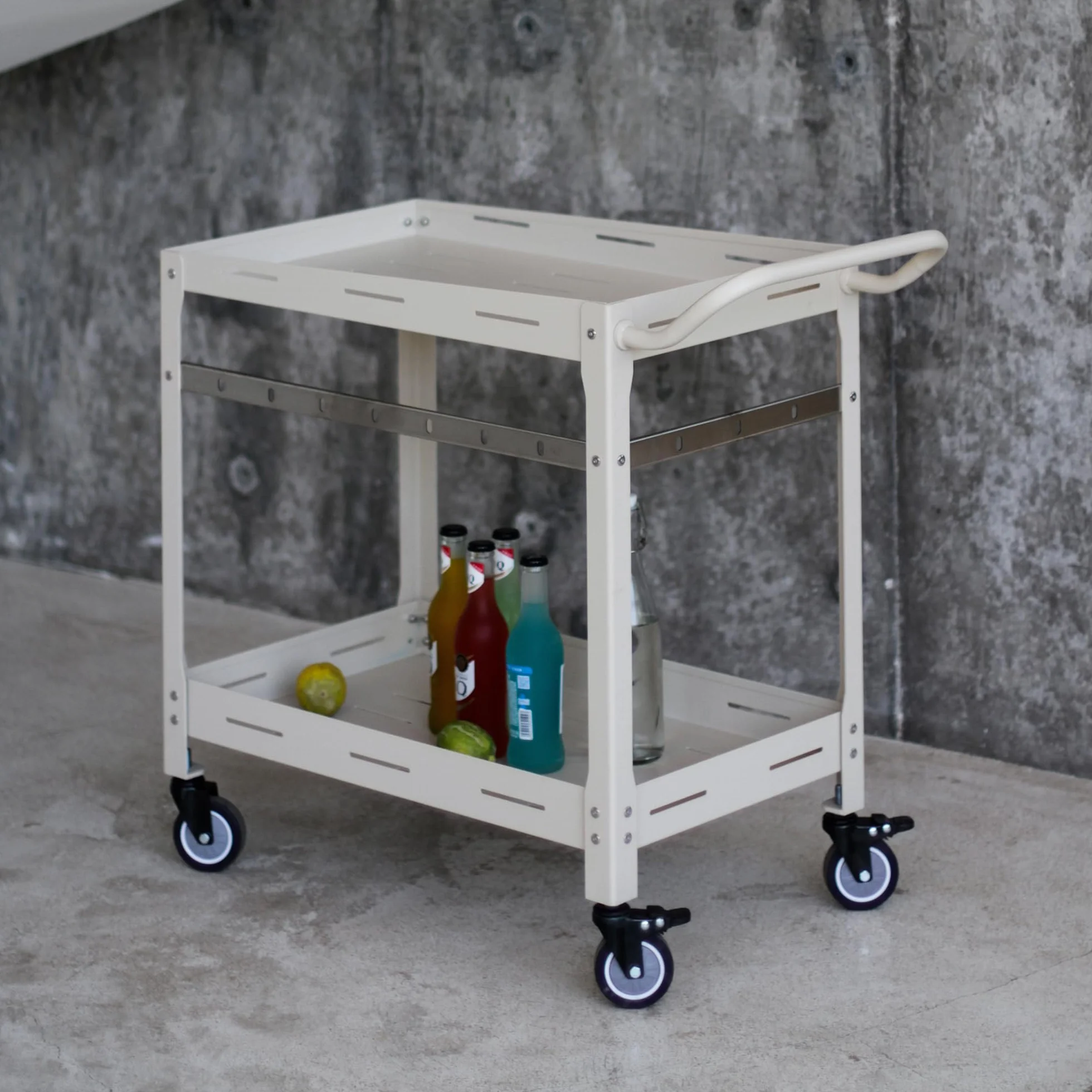 Casa.pro Carrello Portavivande da Giardino in Acciaio con 2 Ripiani 72x77x38 cm Champagne