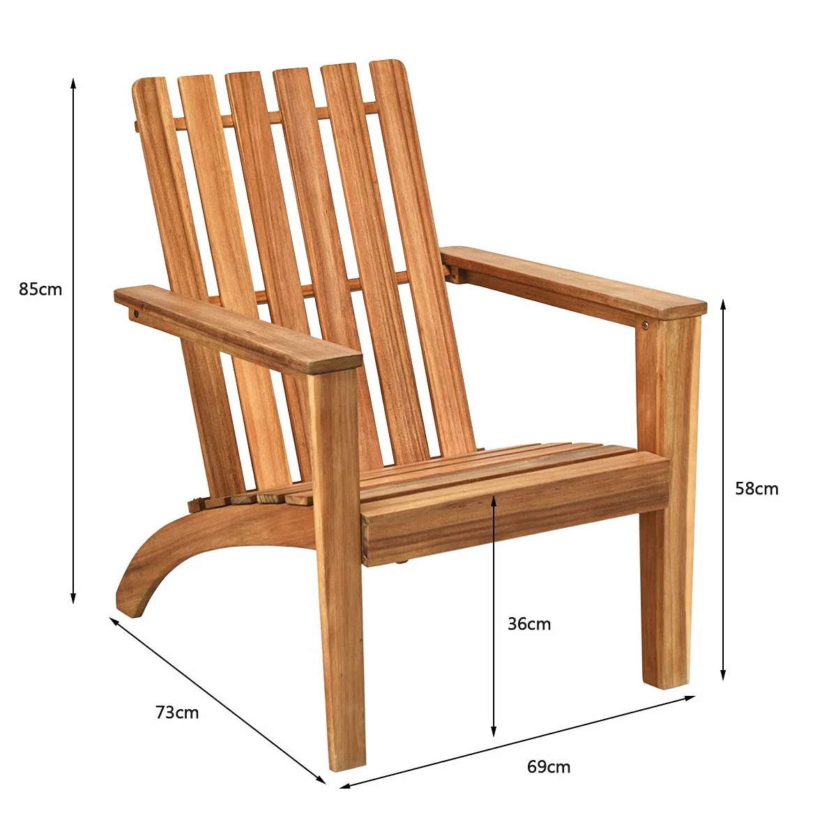 KOMFOTTEU Adirondack - Sedia da giardino in legno di acacia, con schienale e braccioli, ergonomica, da giardino fino a 160 kg, per balcone, giardino, spiaggia (naturale)