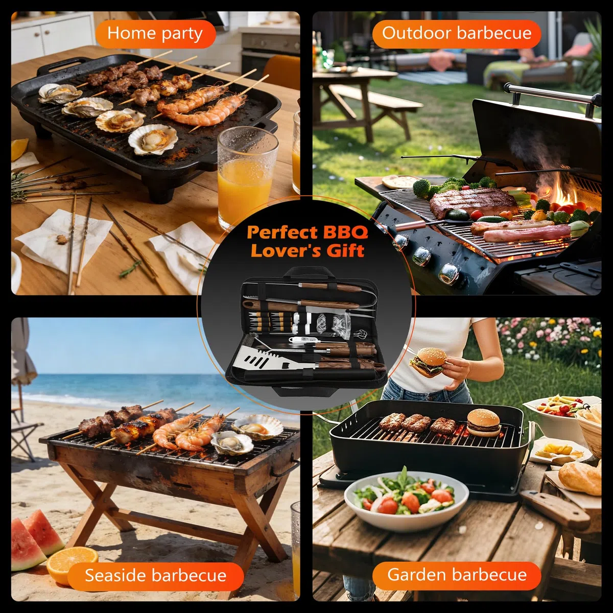 31Pcs Kit Barbecue Professionale, Set Barbecue Accessori in Acciaio Inox, Attrezzi BBQ Utensili Cucina con Spazzola per Barbecue e Termometro per Carne per Campeggio, Picnic e Barbecue all'Aperto