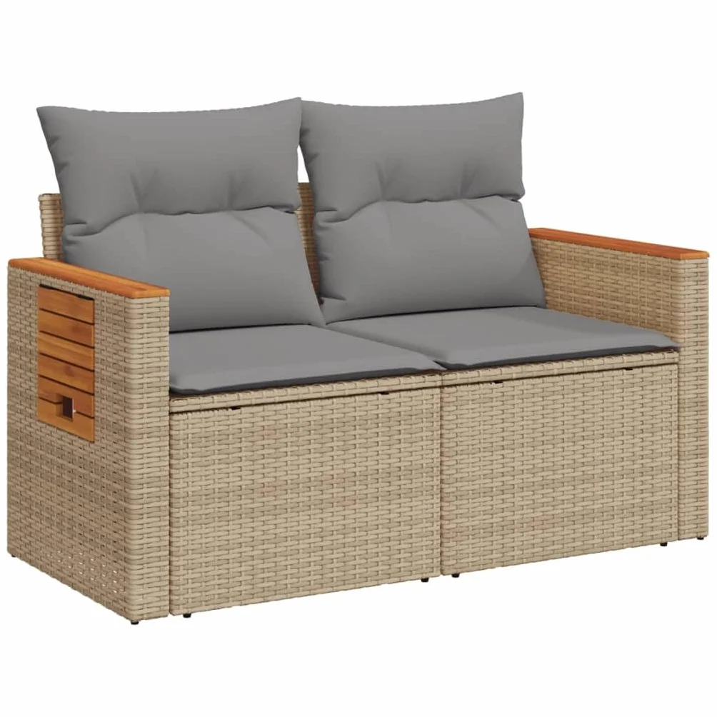 IKAYAA Divanetto da Esterno 2 Posti con Contenitore Divano da Giardino in Polyrattan Salotto da Giardino in Polyrattan Set da arredo per Esterno con Cuscini-Beige e Grigio Chiaro-2 pz