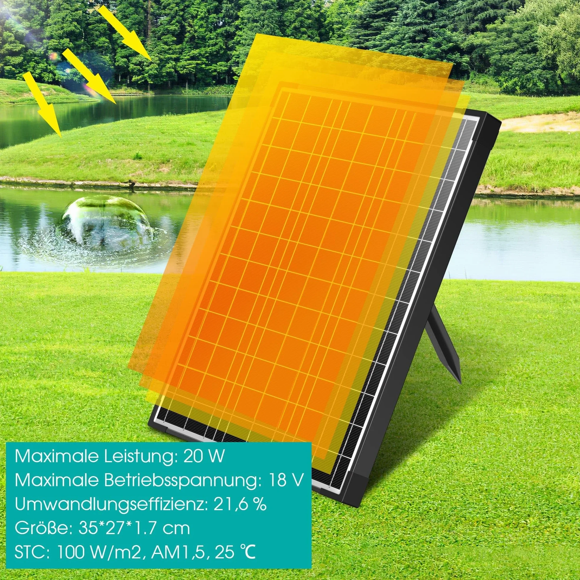 Pompa fontana solare Biling con filtro, portata 875 L/H, cavo 5 m per stagno e cascata