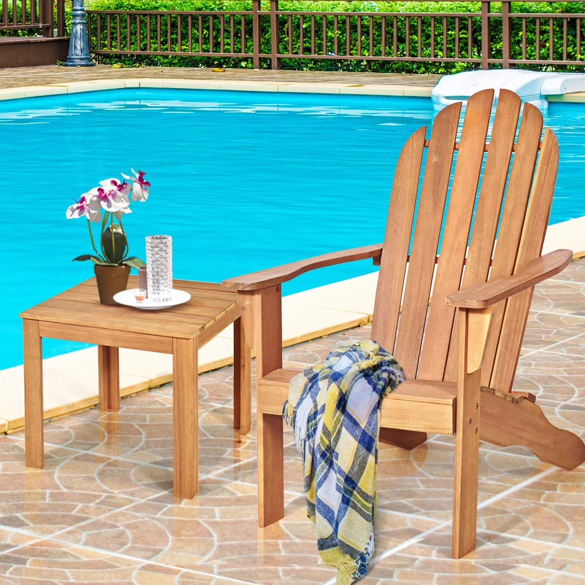 GIANTEX Sedia Adirondack da Giardino, Poltrona in Legno, Pausa da Esterno, Schienale a 6 Righe, Ideale per Estate, Portata di 160kg, 69x88x103cm, Grigio/Naturale/Bianco (naturale)